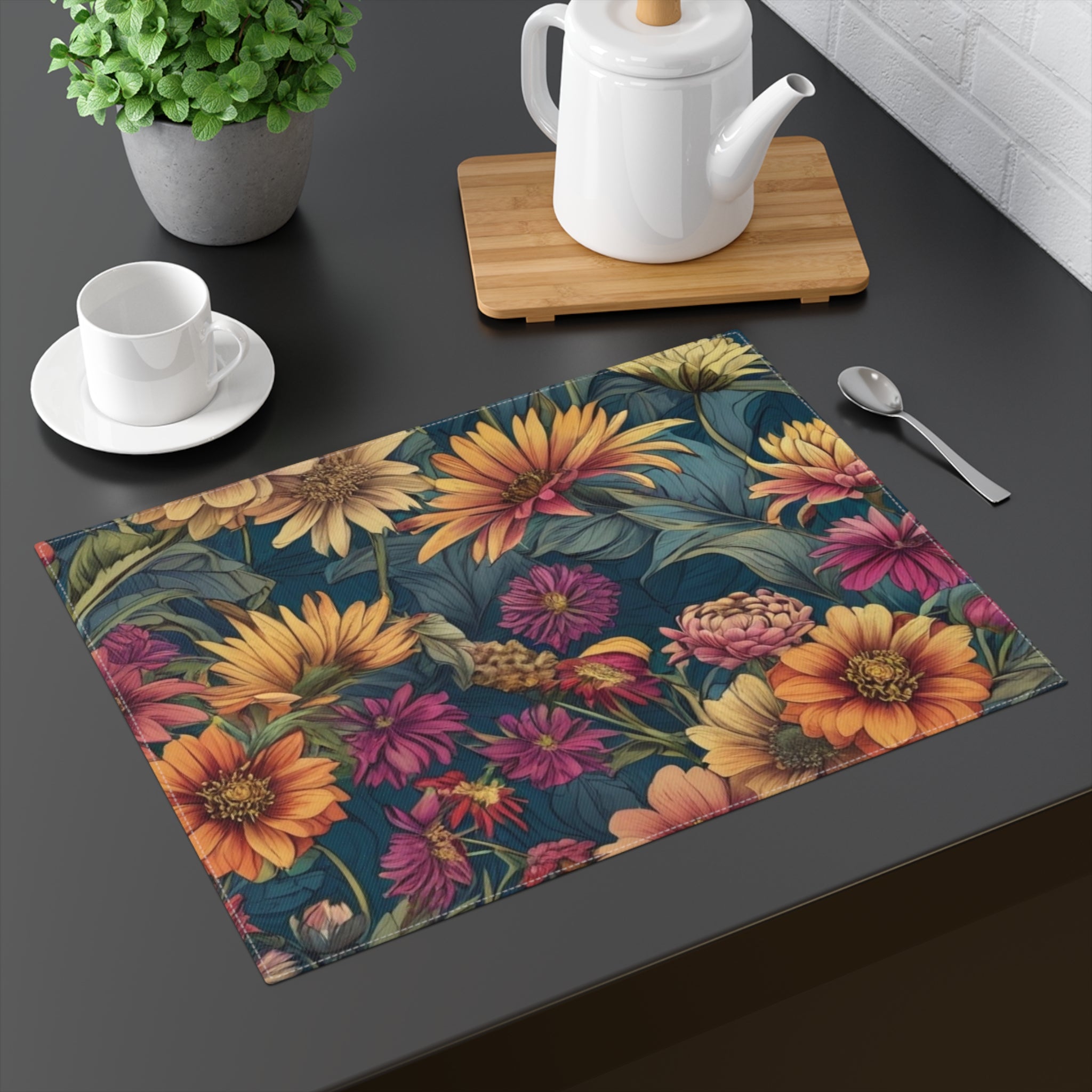 Beautiful Zinnia Blooming Garden Designed Placemat, 1pc