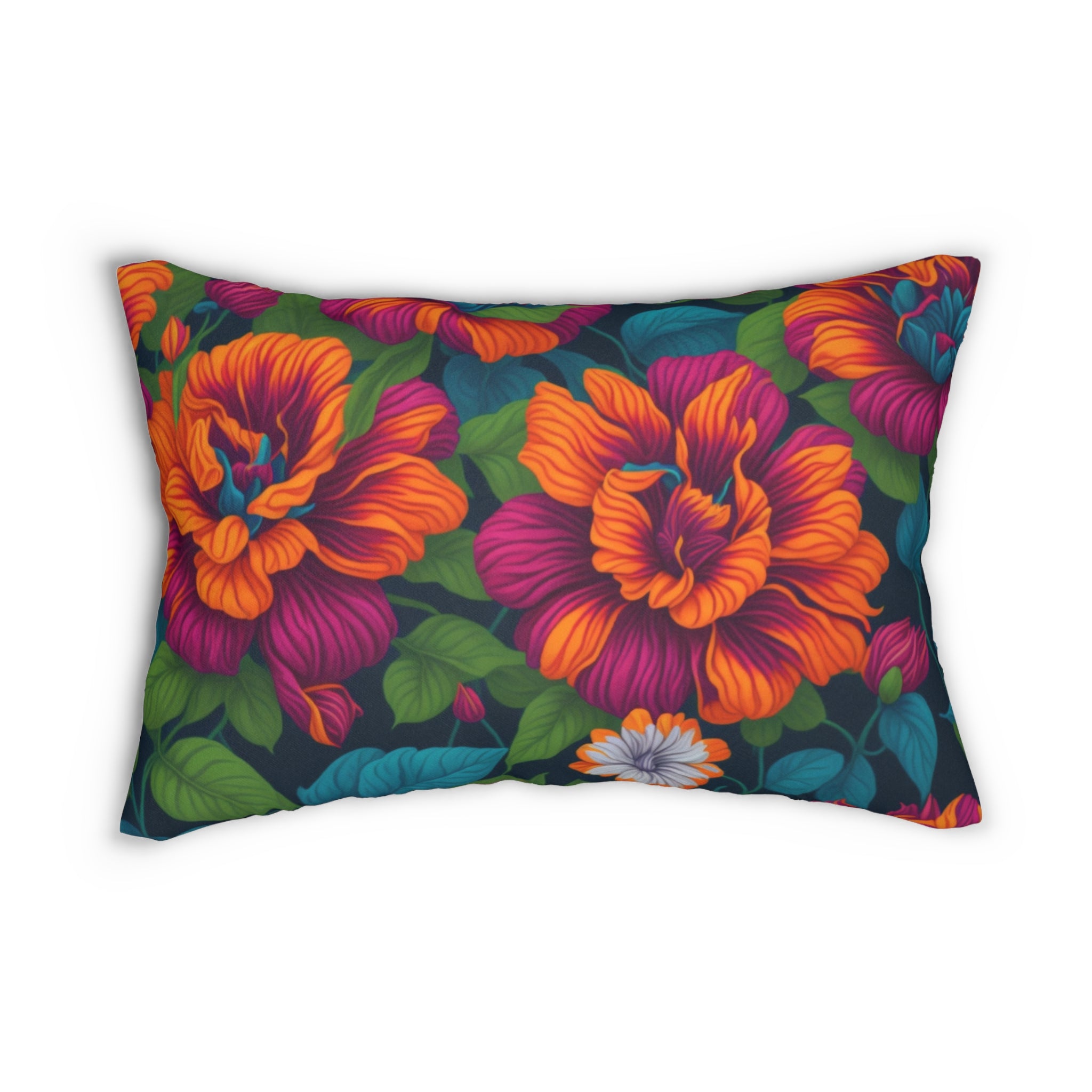 Dramatic  Tropical Vesalea Flowers Designed Spun Polyester Lumbar Pillow