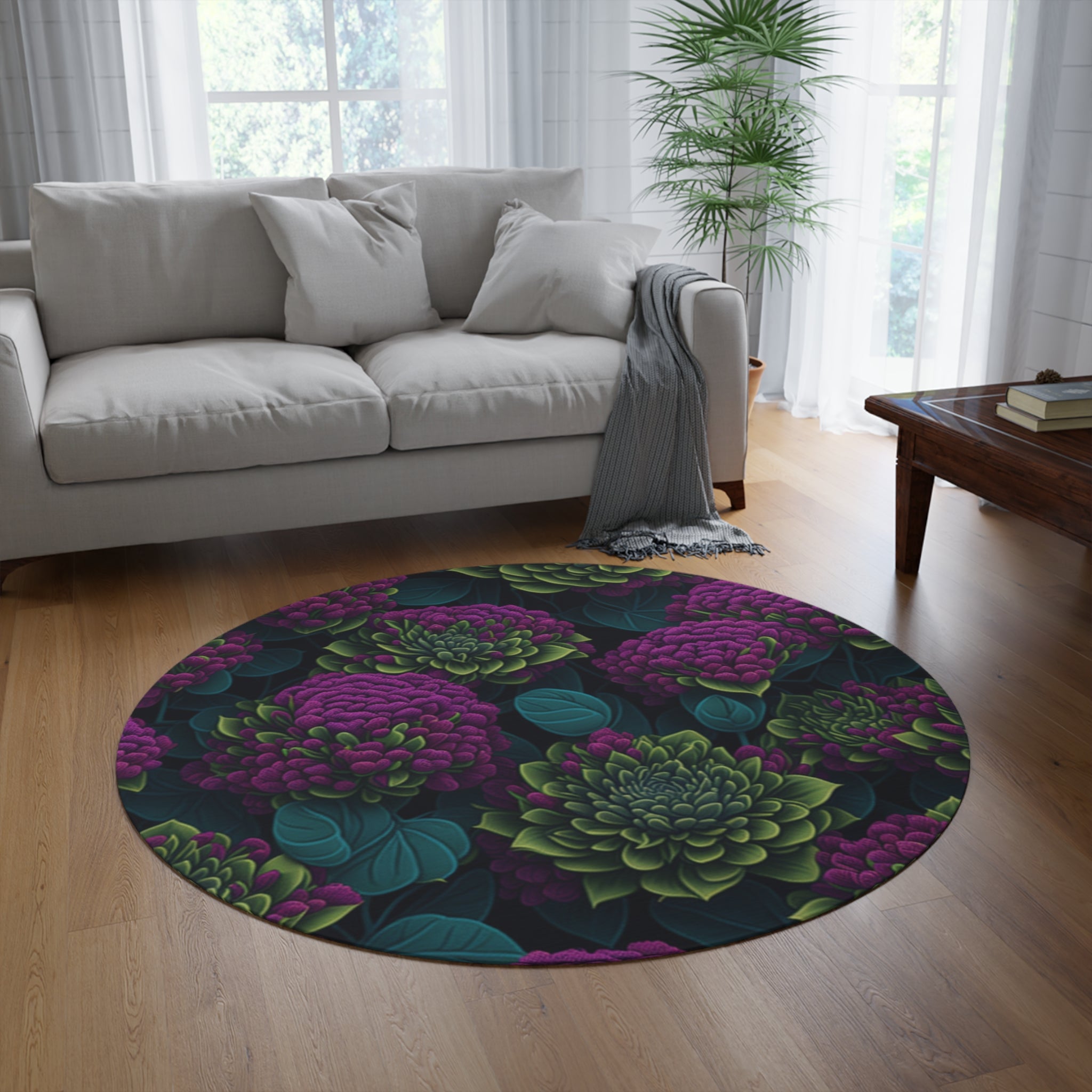 Alluring Sedum Flowers Designed 60" Round Rug