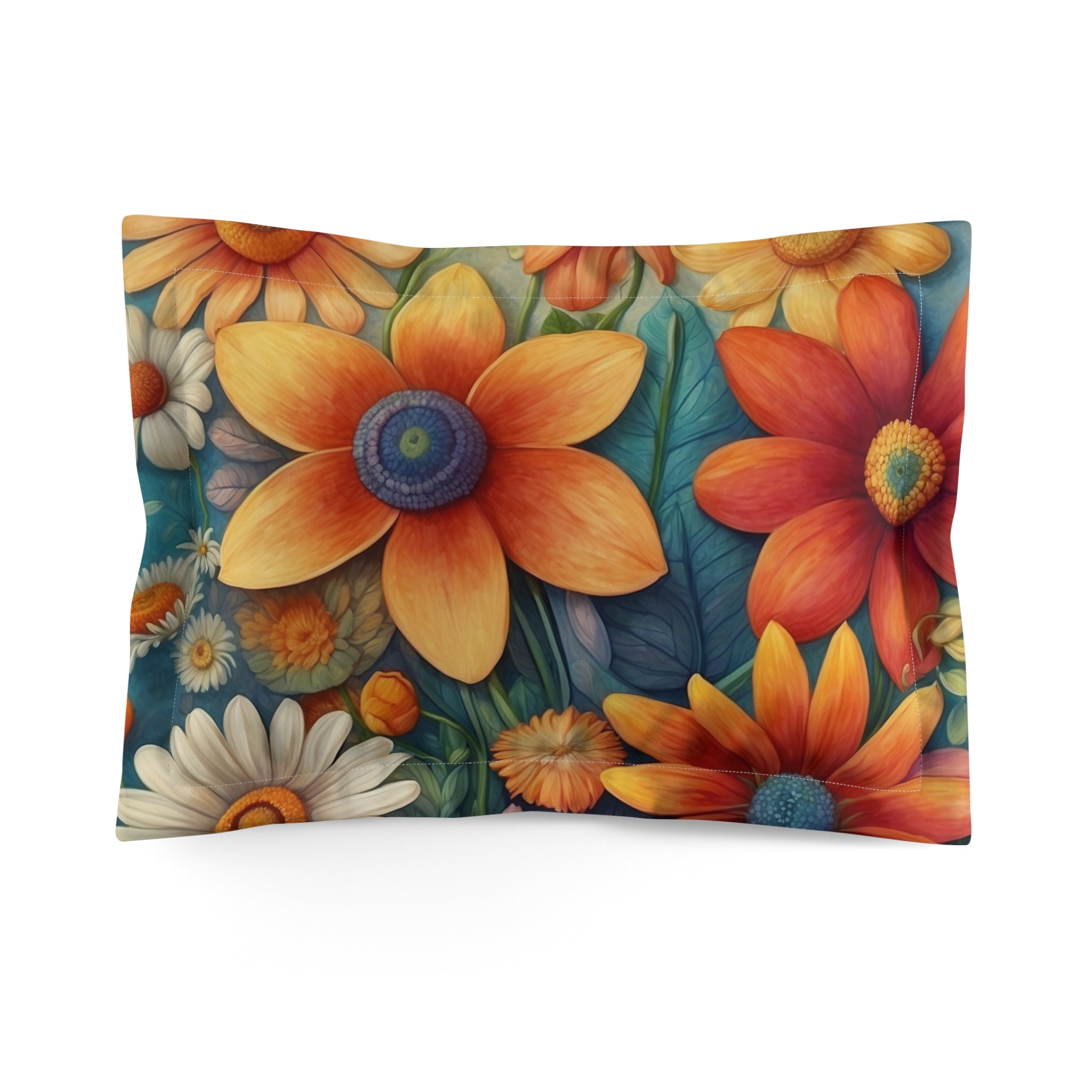 Summertime Full of Colorful Flowers Microfiber Pillow Sham