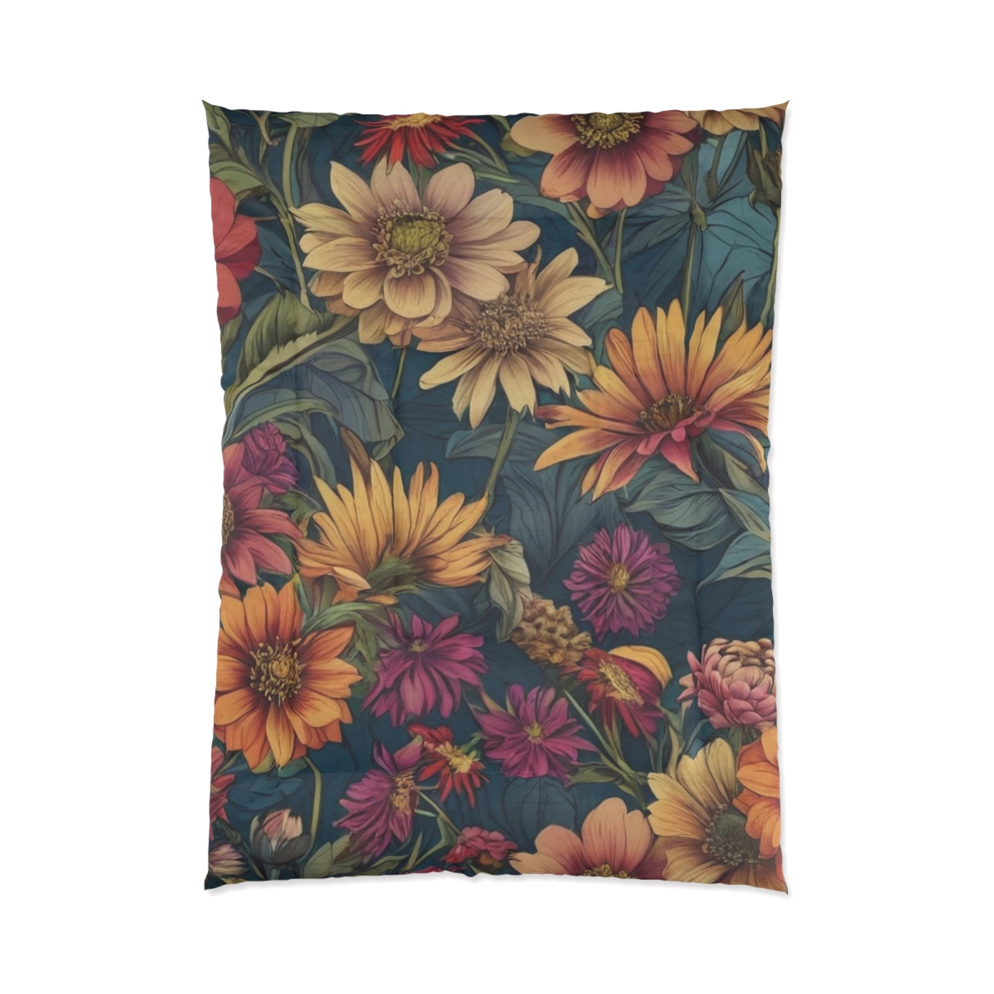 Beautiful Zinnia Blooming Garden Designed Comforter