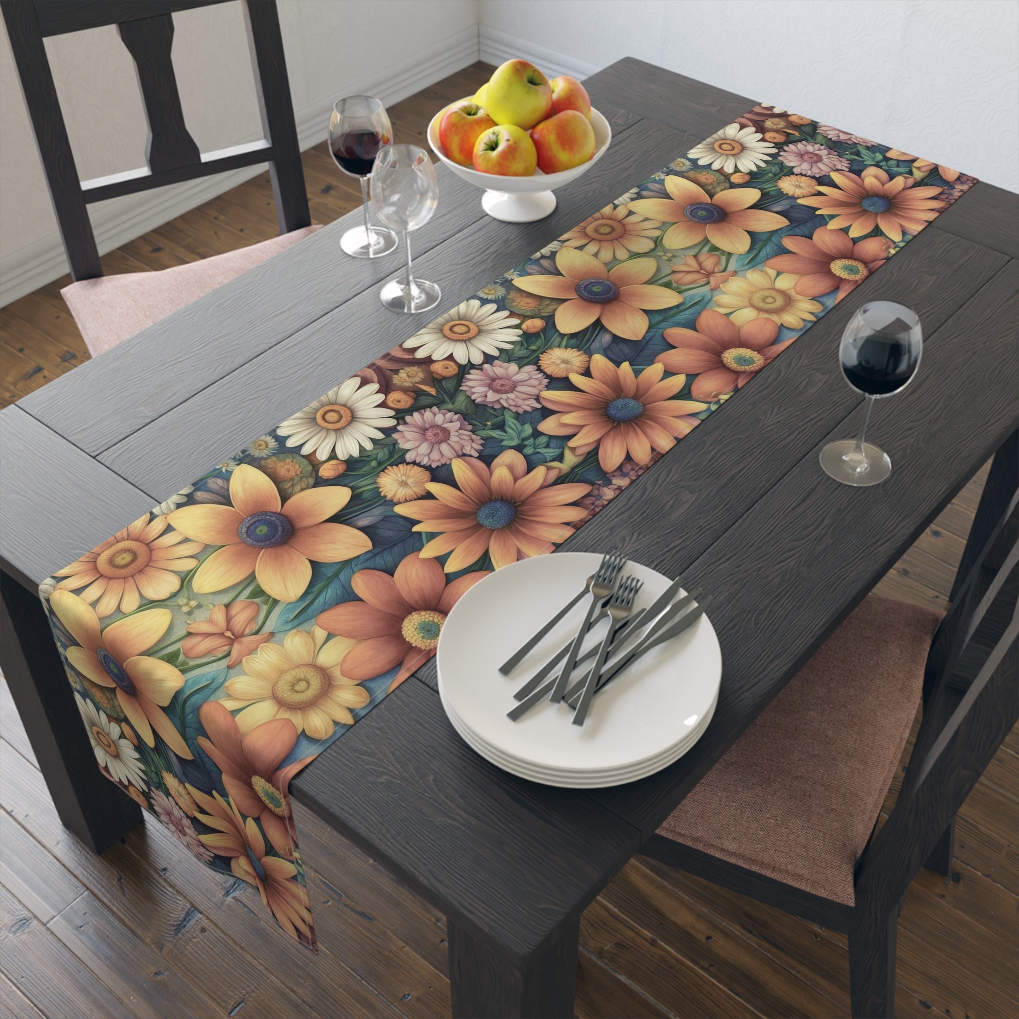 Summertime Full of Colorful Flowers Table Runner (Cotton, Poly) Available in 2 Sizes