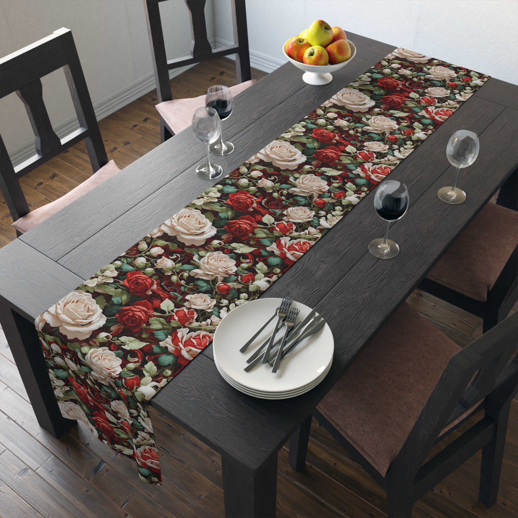 Bunches of Christmas Roses Holiday Table Runner (Cotton/Poly) Two Sizes Available