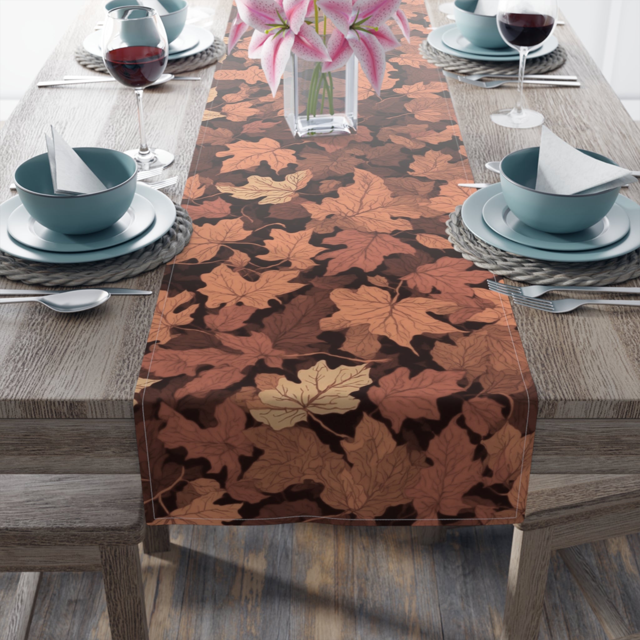 The Fresh Deep Woods Foliage Autumn Table Runner Thanksgiving Leaves Holiday Elegant Dinner Table Runner