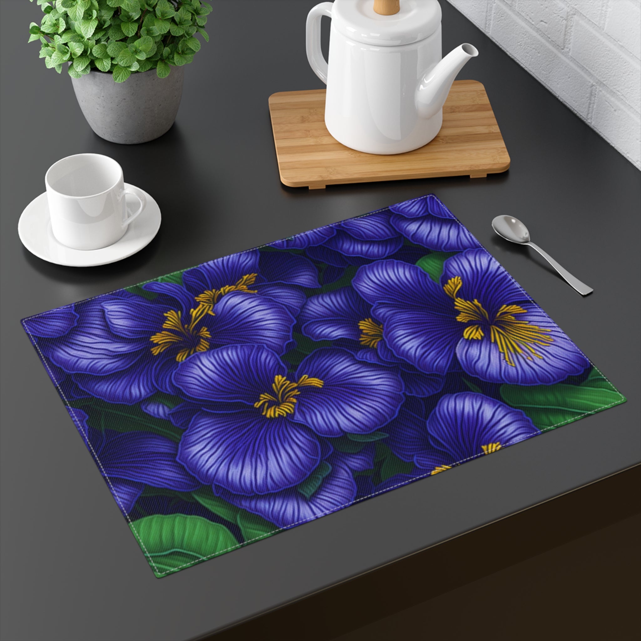 Electric Streptocarpus Flowers Designed Floral Placemat, 1pc