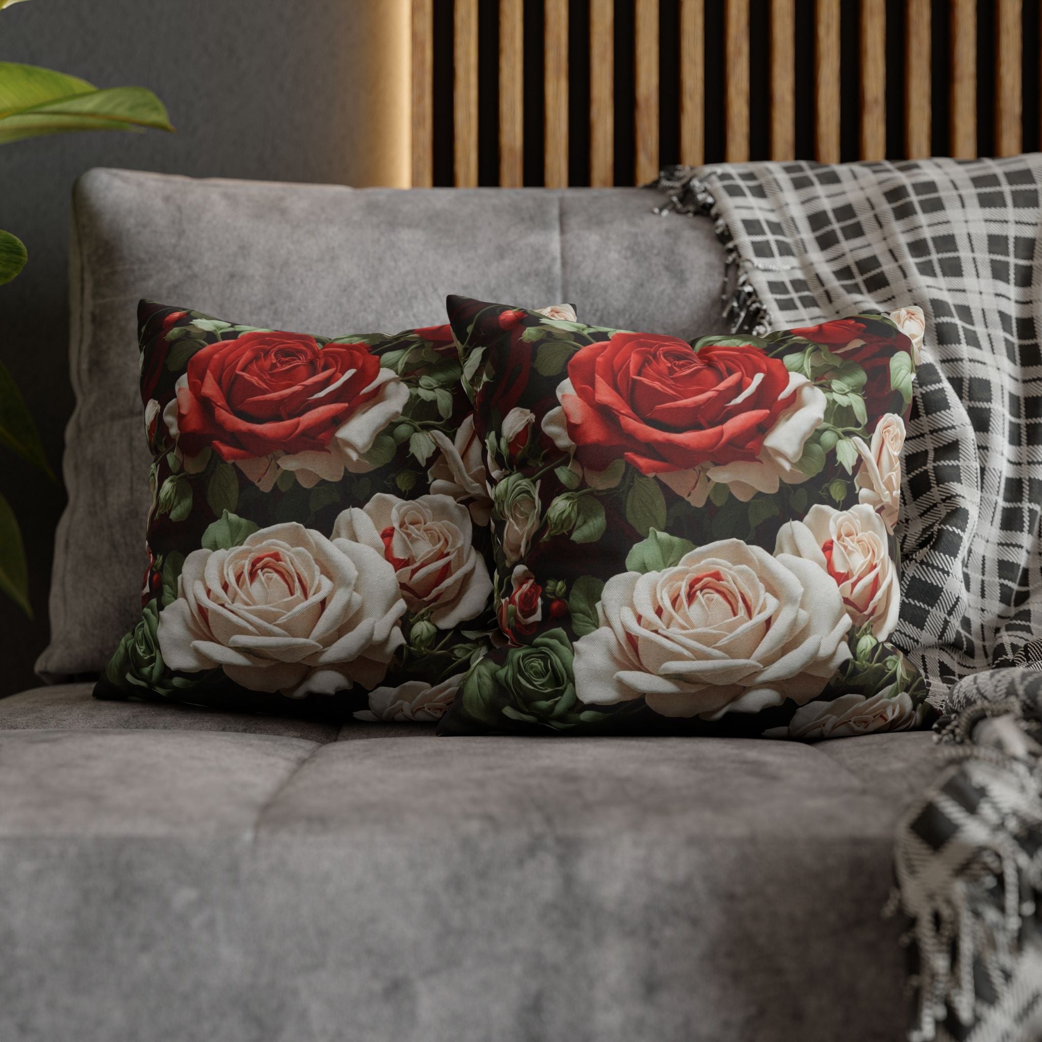 Cold Bunches of Roses Designed Spun Polyester Square Pillow Case Cover