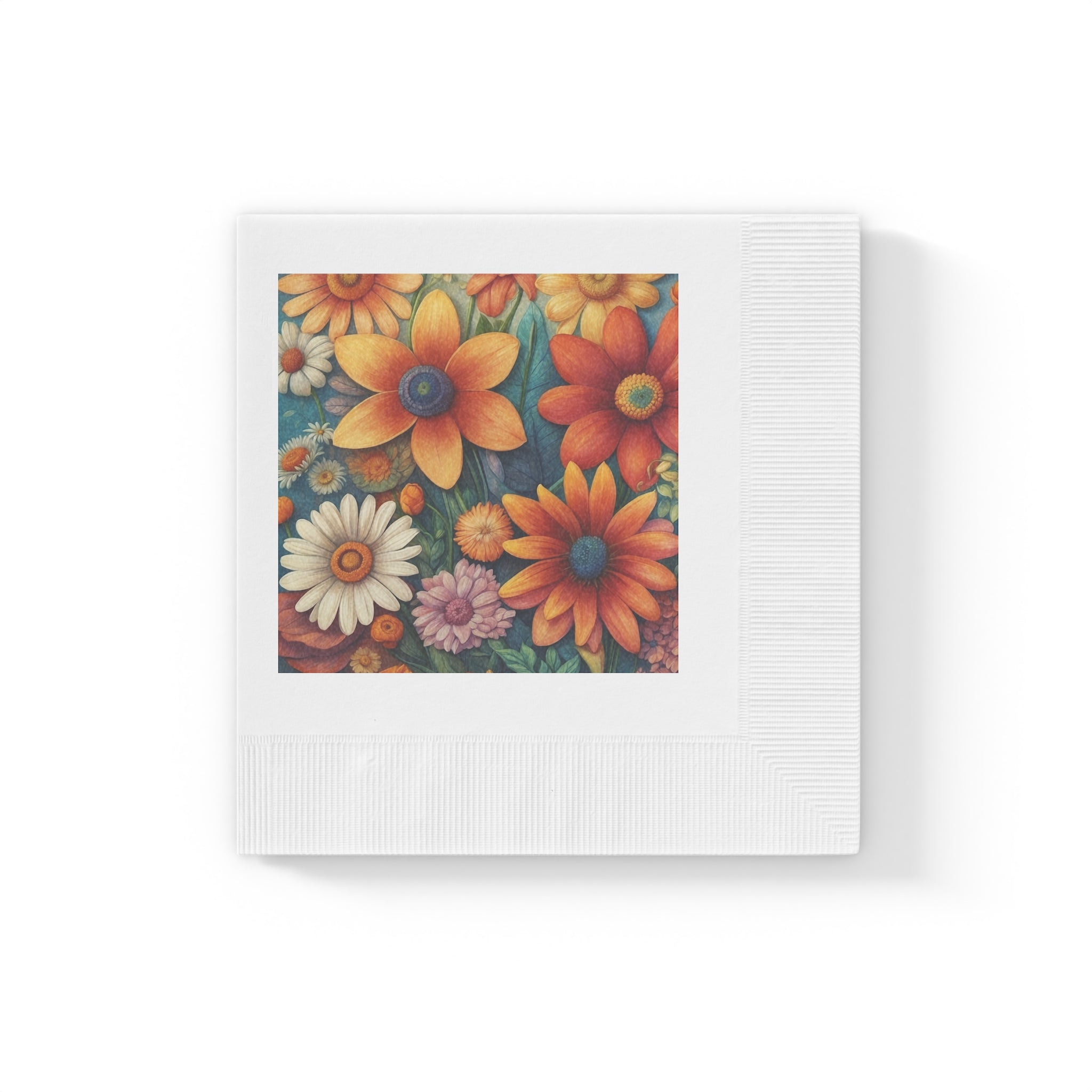 Summertime Full of Colorful Flowers White Coined Napkins