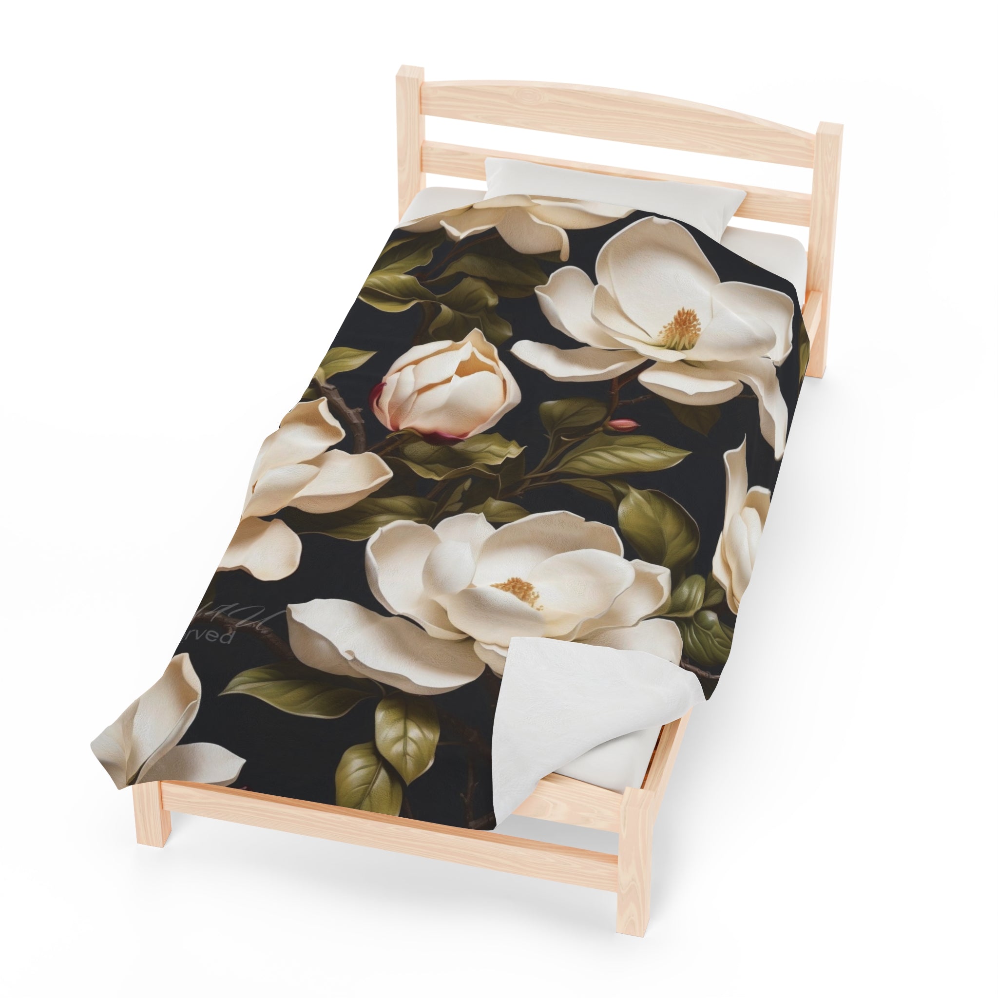 Wild White Magnolia Flowers Velveteen Plush Blanket Available in 3 Sizes