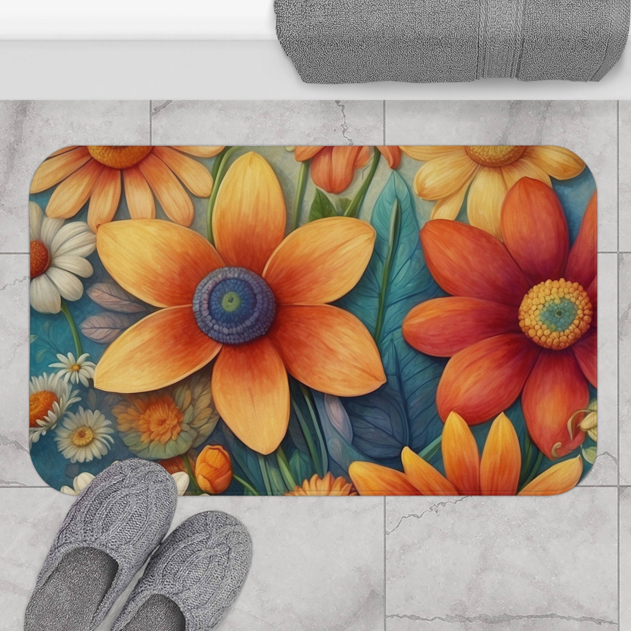 Summertime Full of Colorful Flowers Bath Mat