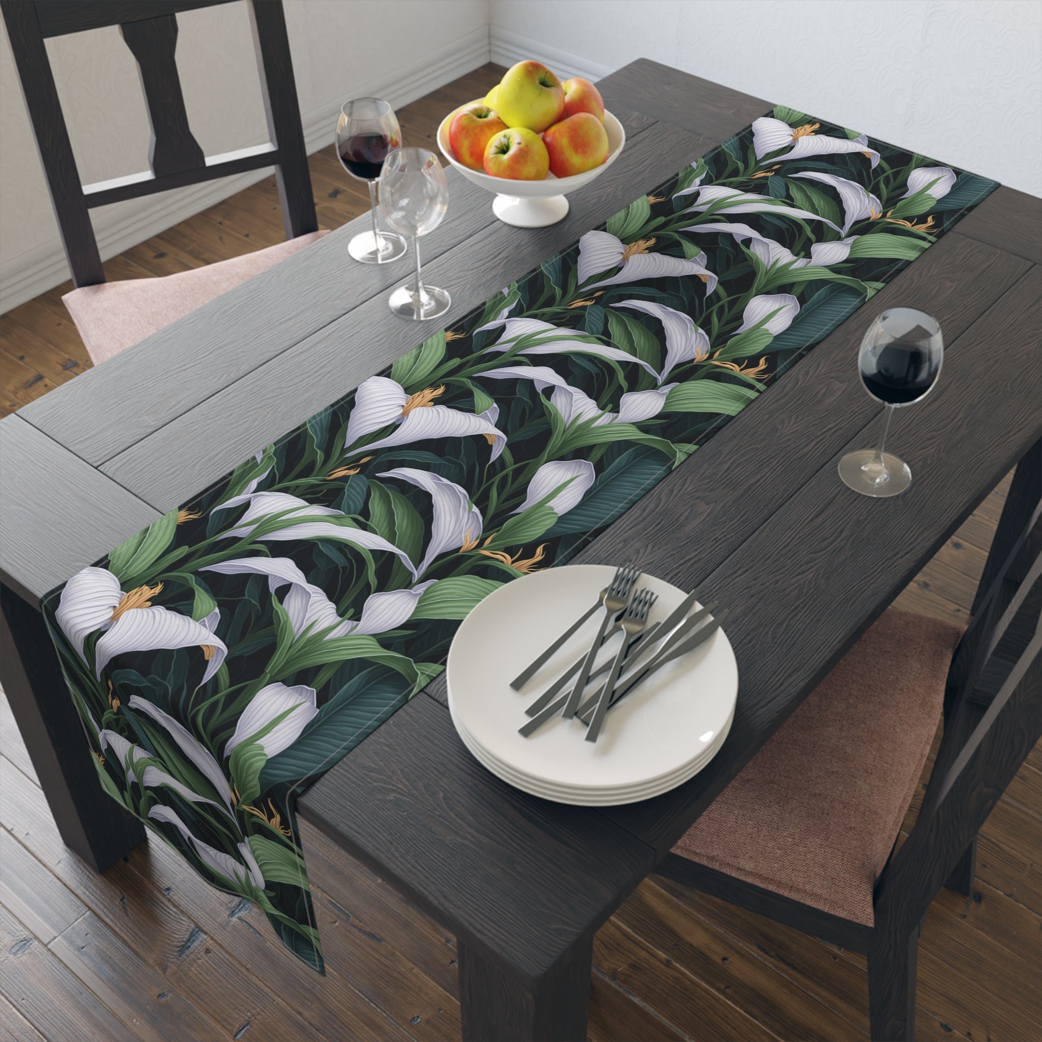 Welcoming Spathiphyllum Perennial Flower Designed Table Runner (Cotton, Poly) Available in 2 Sizes