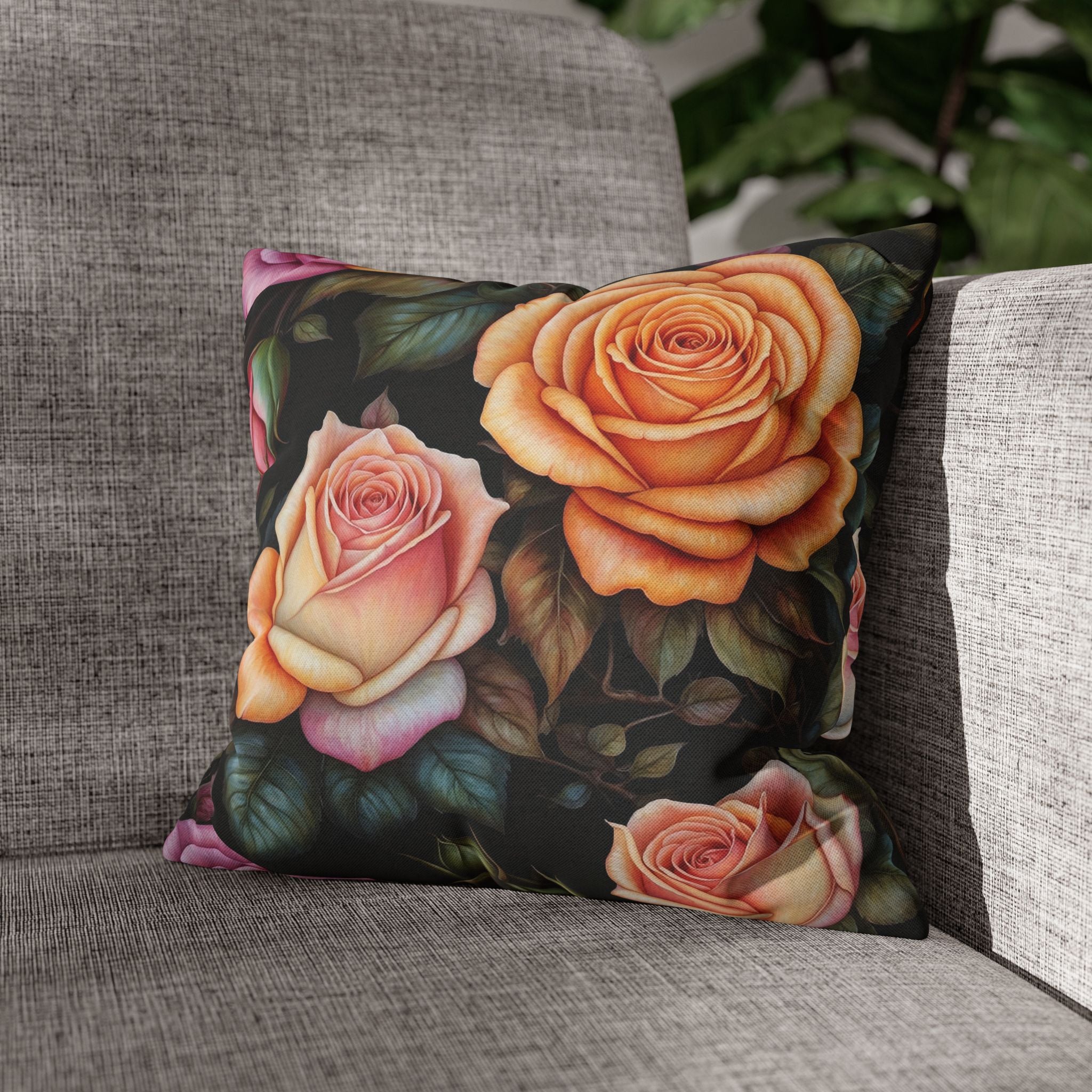 Captivating Pastel Floral Rose Designed Spun Polyester Square Pillowcase