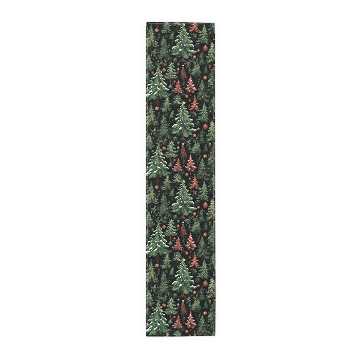 Woodland Christmas Tree Snowy Ornaments Design Table Runner - Cotton and Polyester - Stylish Kitchen Decor