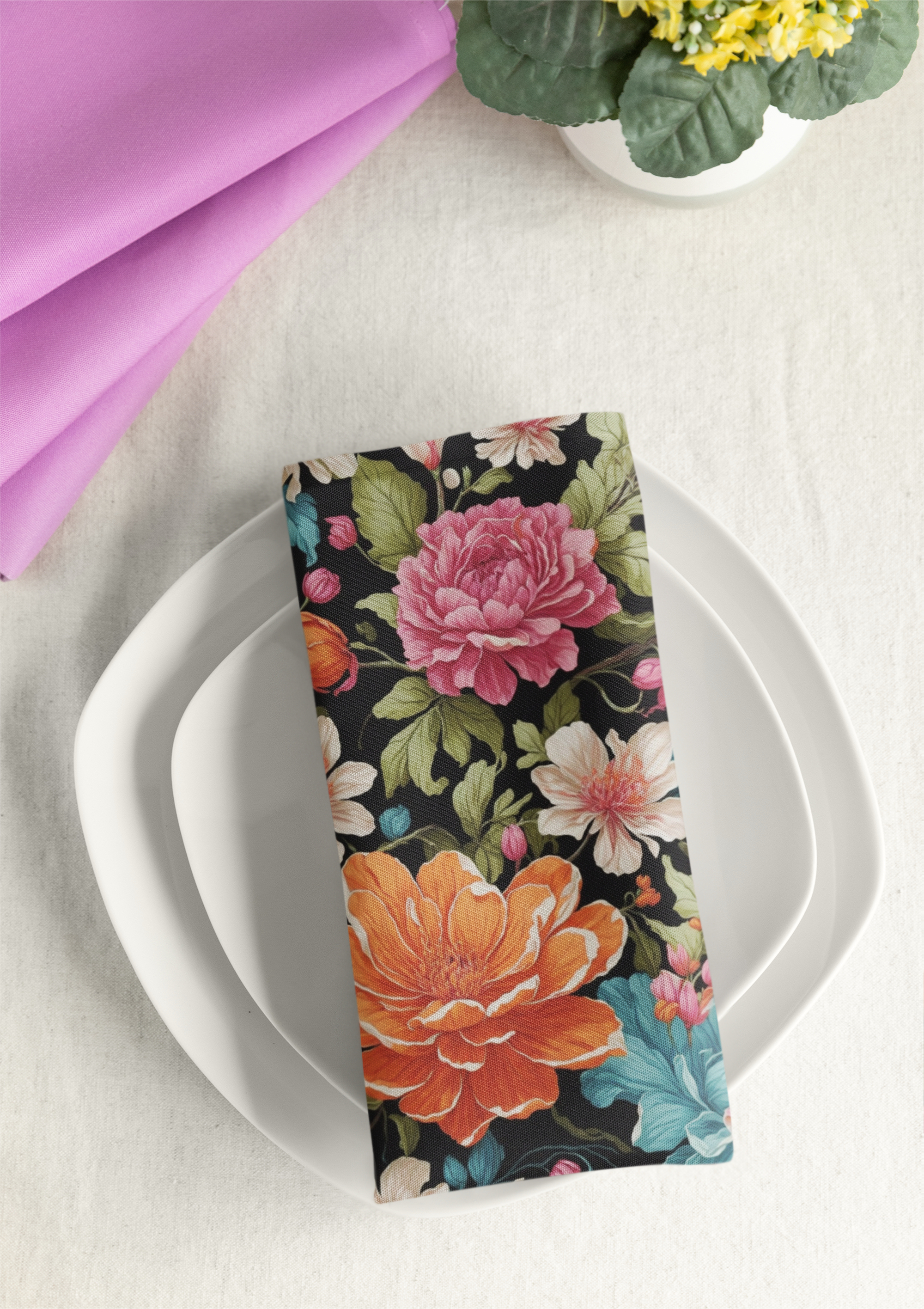 Radiant Chelone Flowers Designed Napkins, 4-set