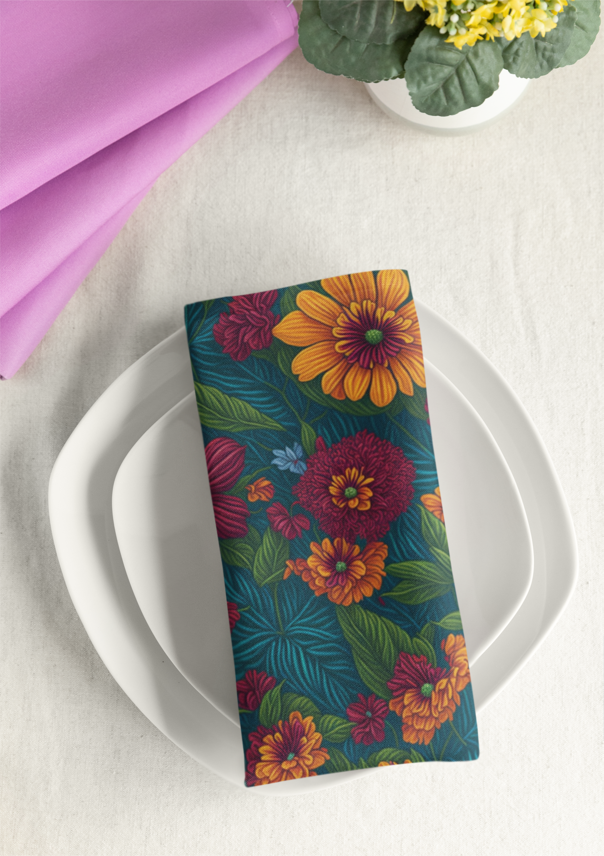 Exotic Tolmiea Flowers Designed Napkins, 4-set