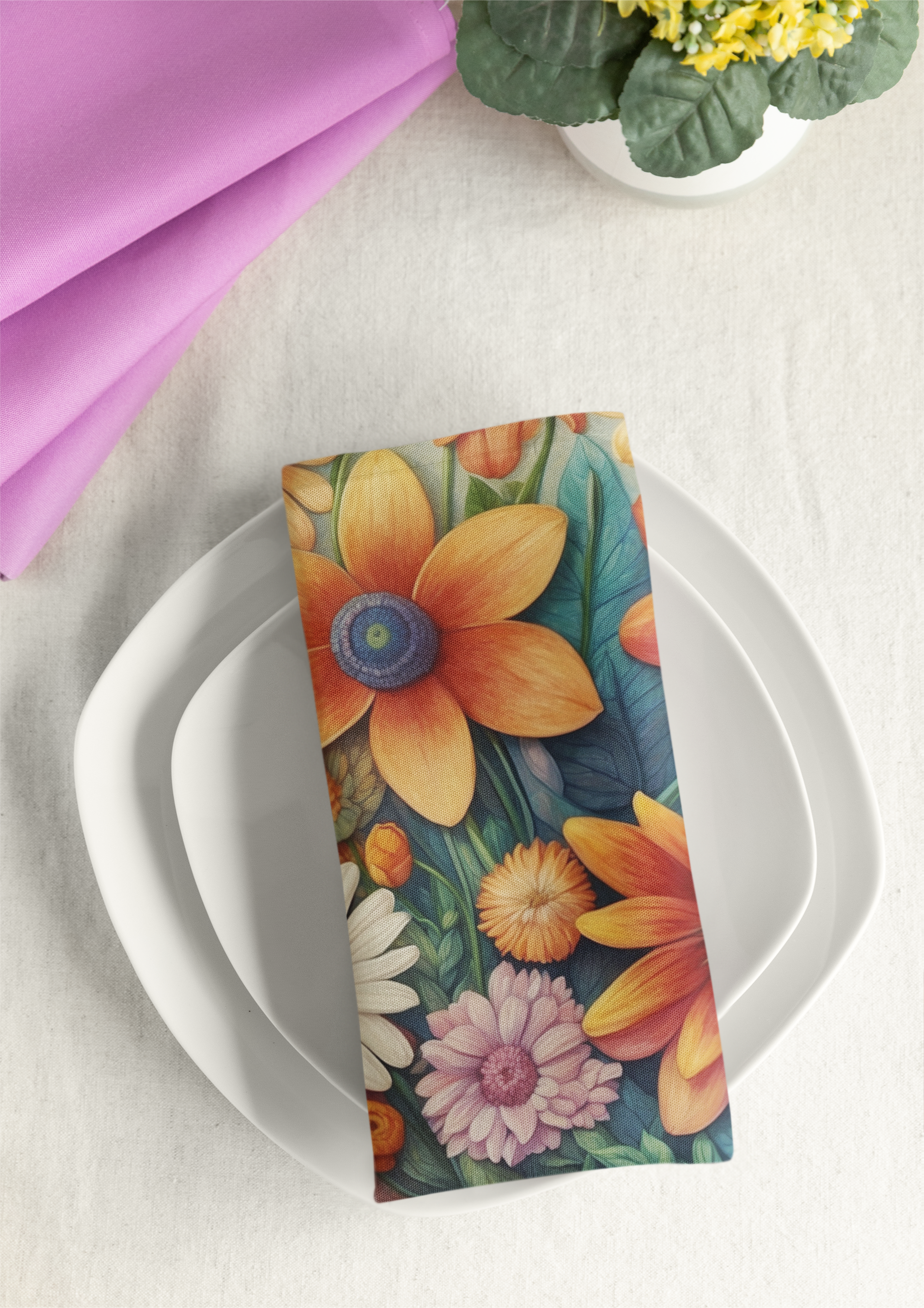 Summertime Full of Colorful Flowers Napkins, 4-set