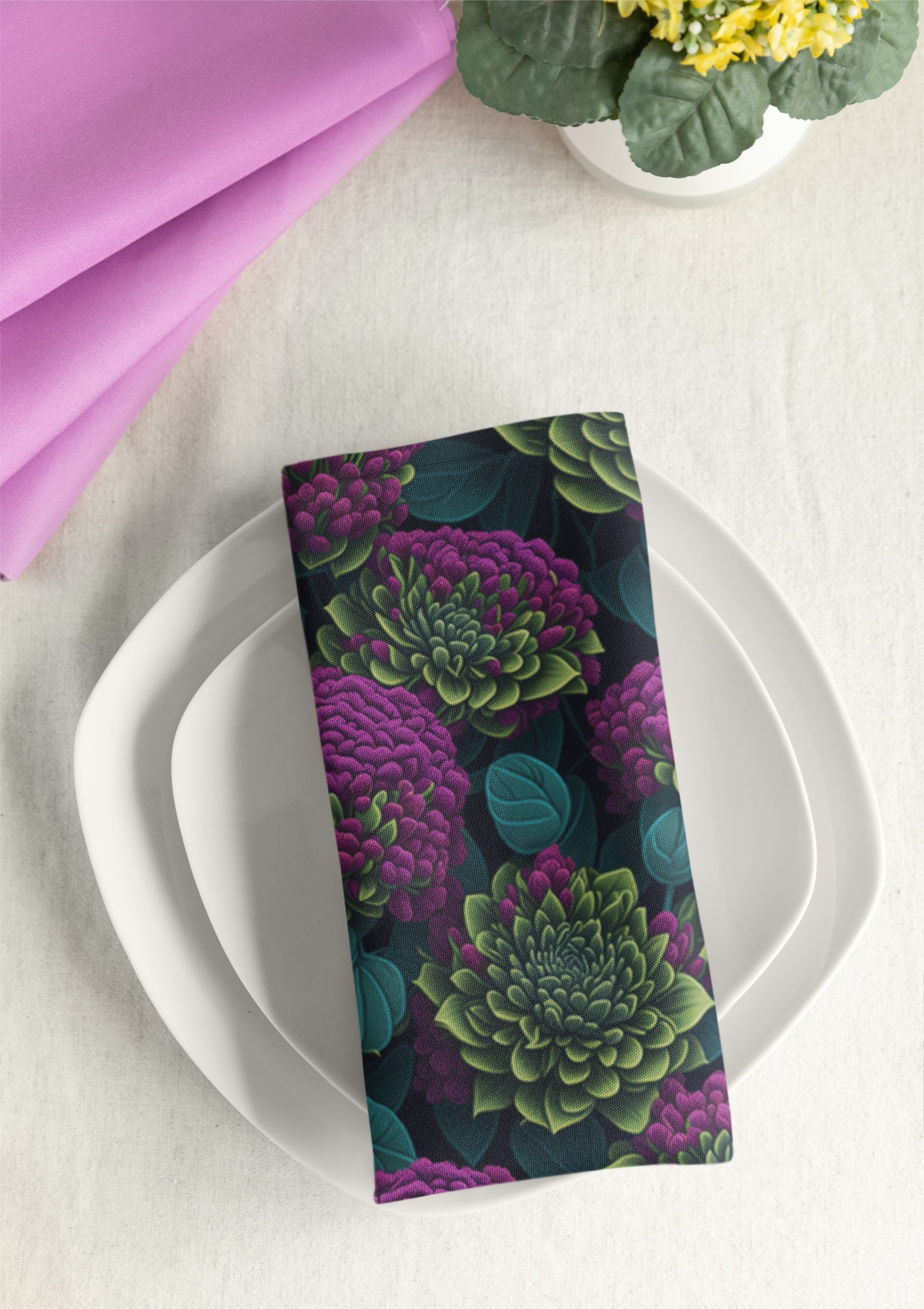 Alluring Sedum Flowers Designed Napkins, 4-set