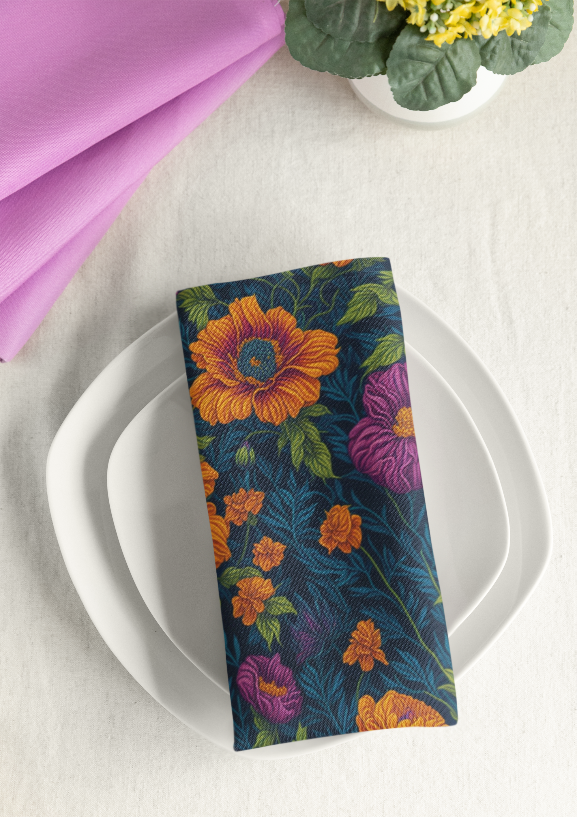 Botanical Tetraneuris Flowers Designed Napkins, 4-set