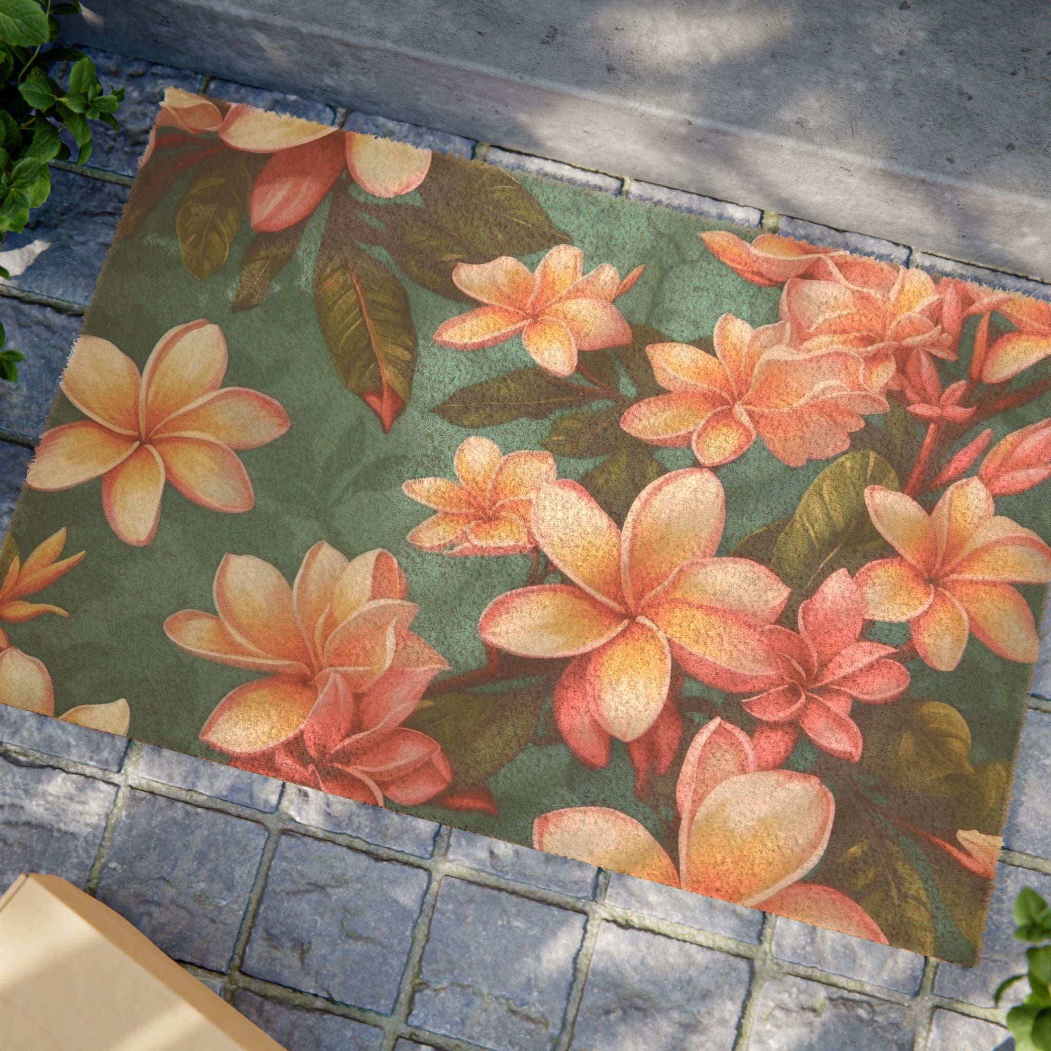 Bold Summer Plumeria Flower Design Doormat 24" x 16"