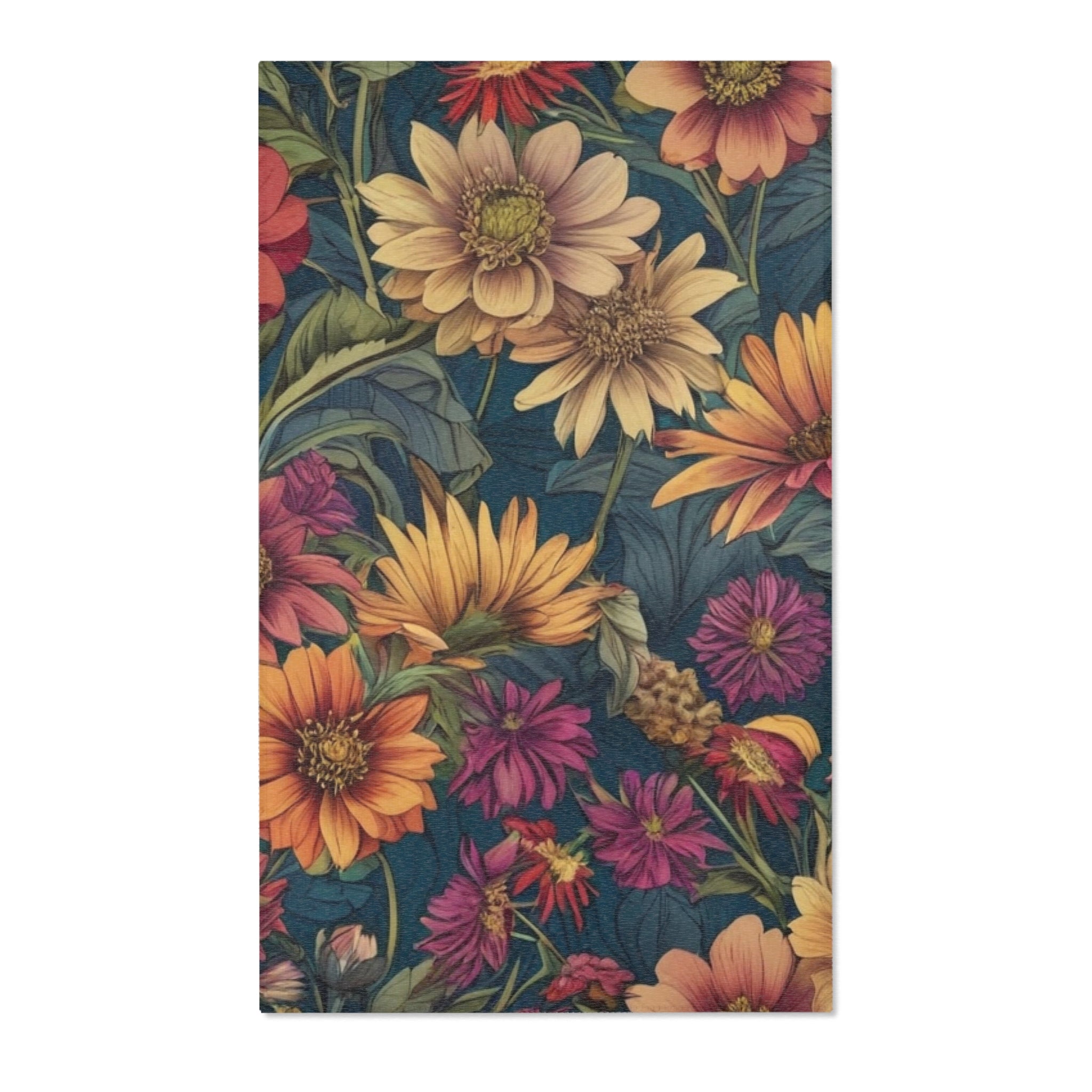 Beautiful Zinnia Blooming Garden Designed Area Rugs Available in 3 Sizes