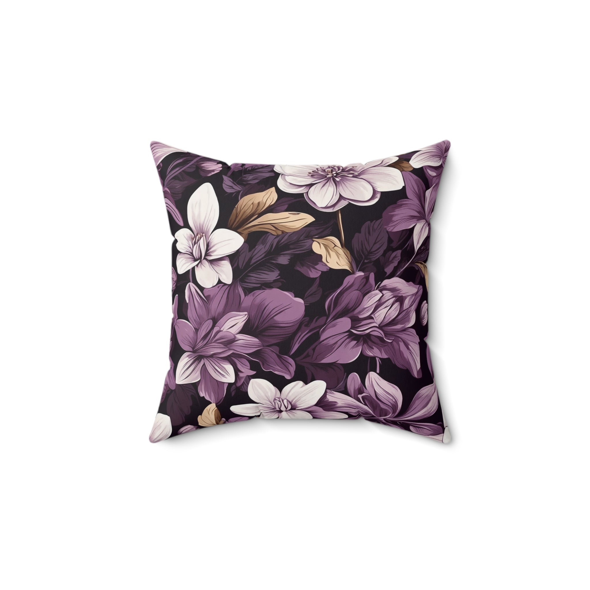 Brilliant Spring Floral in Purple Basil Designed Spun Polyester Square Pillow with Insert