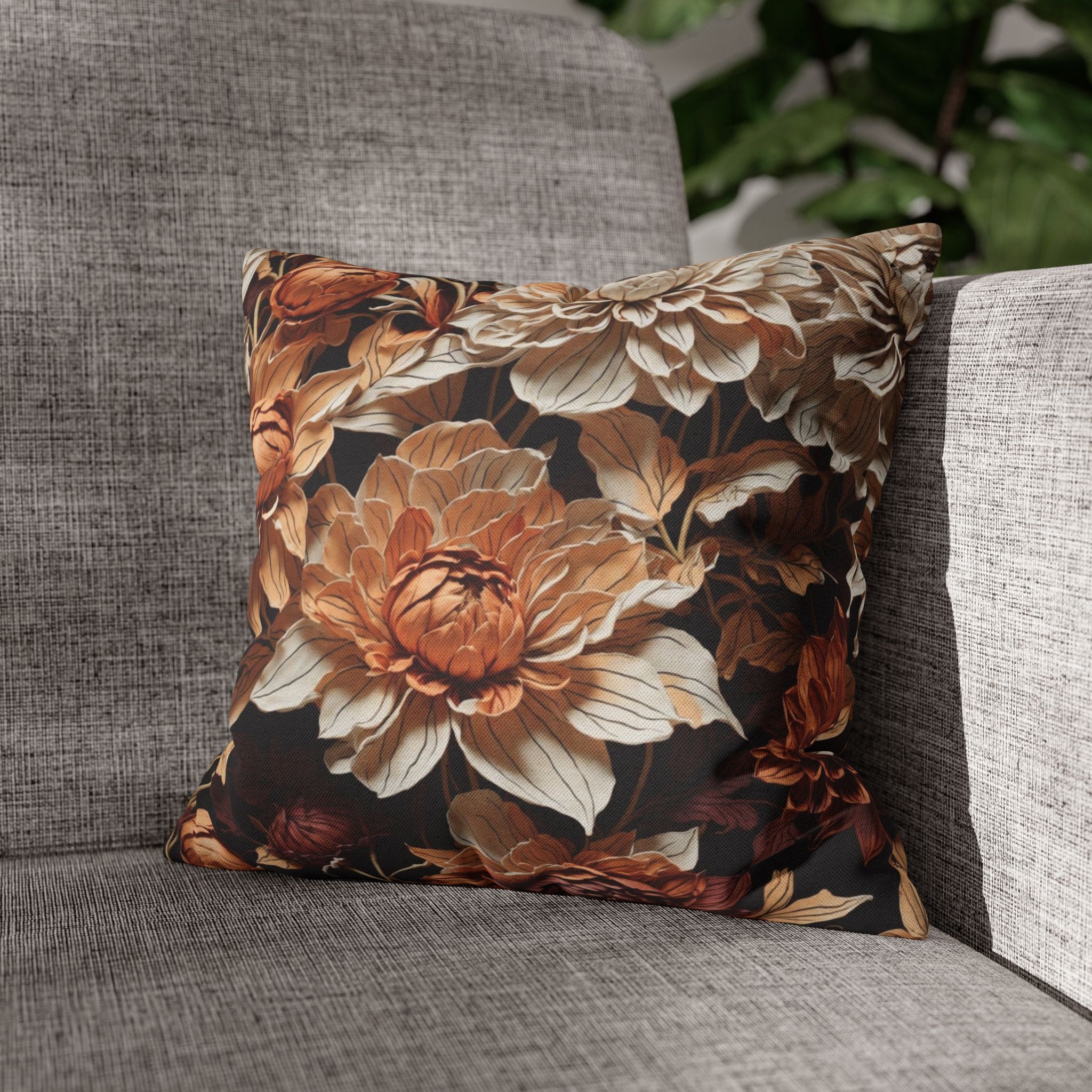 Delicate Autumn Dahlia Flower Designed Square Pillow Cover