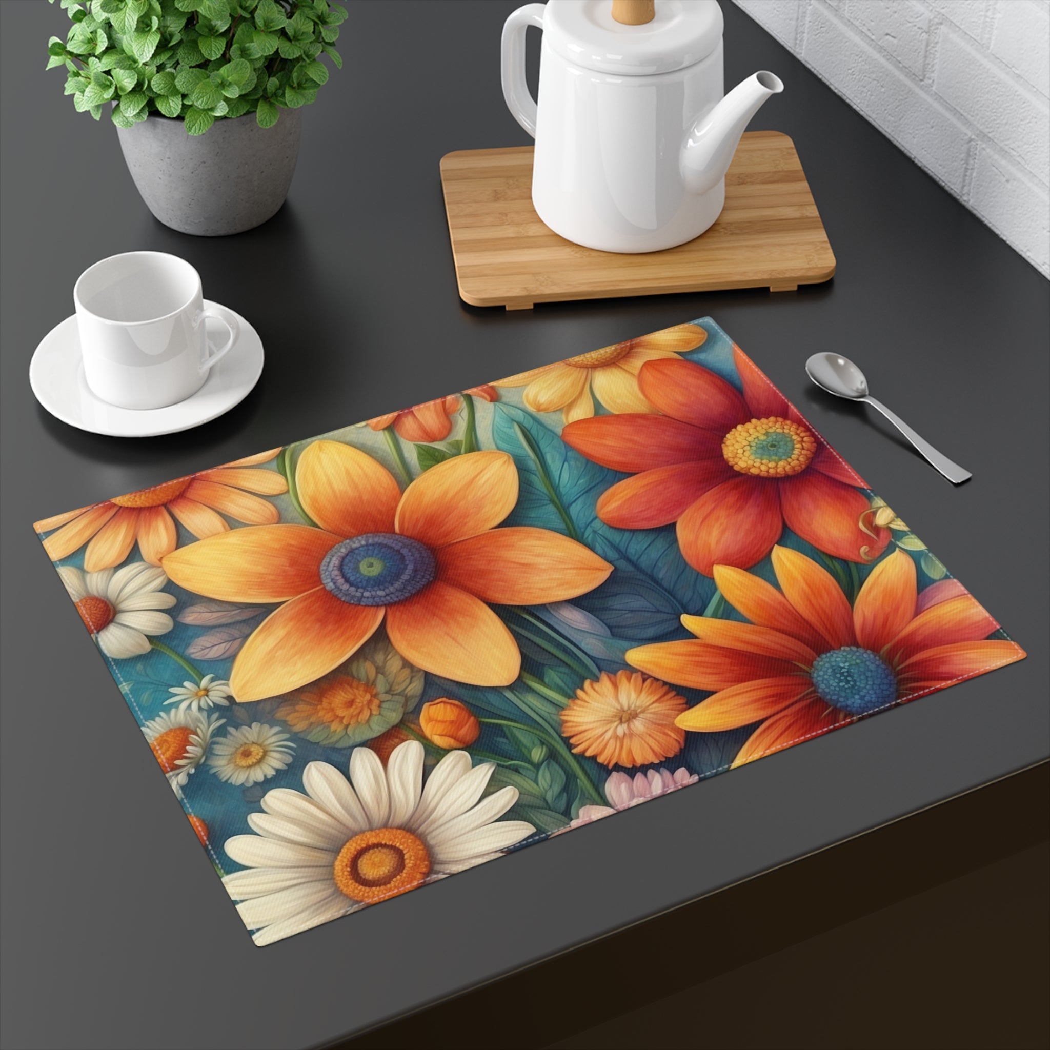 Summertime Full of Colorful Flowers Placemat, 1pc