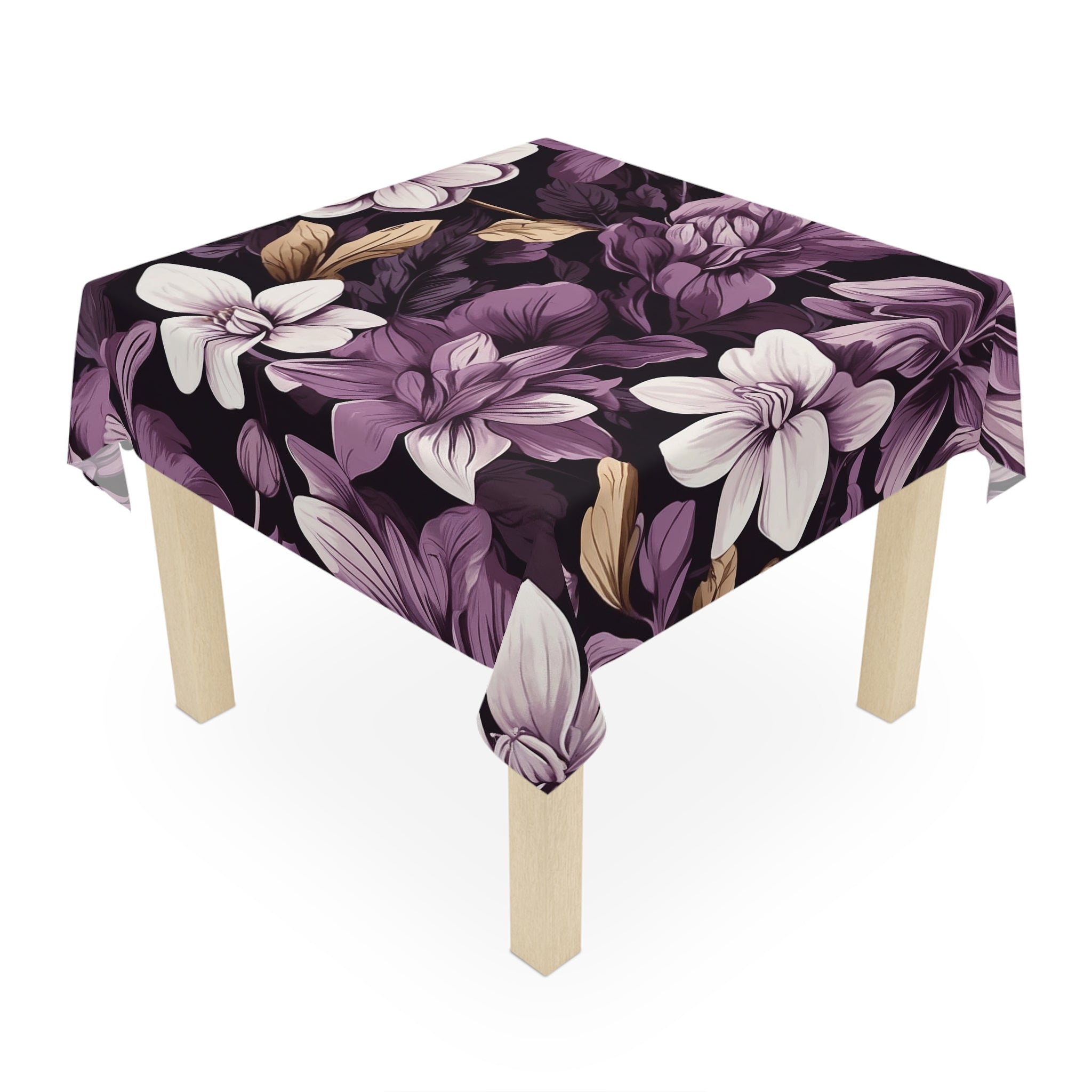 Brilliant Spring Flowers Purple Basil Floral Designed Tablecloth 55" X 55"