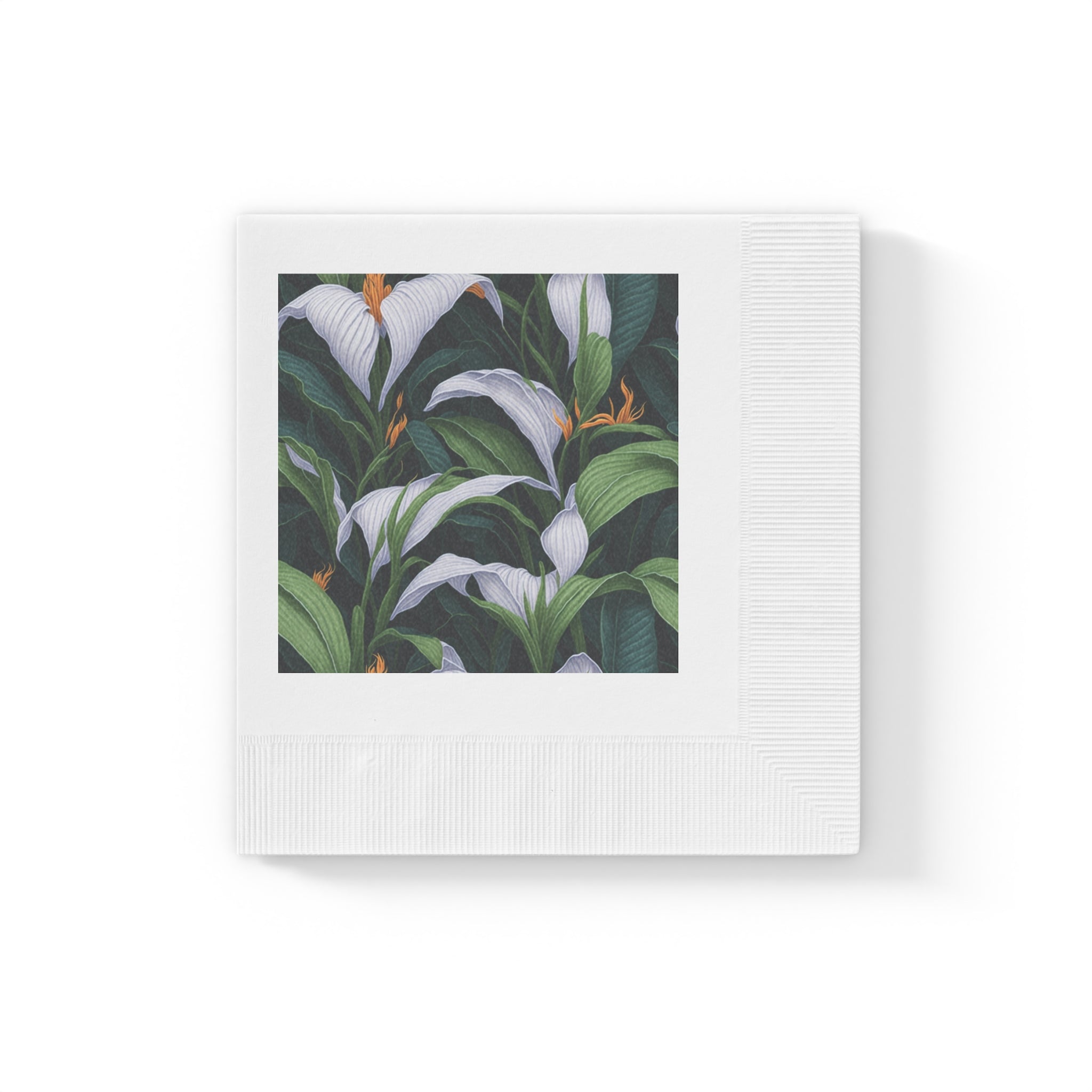 Welcoming Spathiphyllum Perennial Flower Designed White Coined Napkins Available in 2 Sizes and Quantity