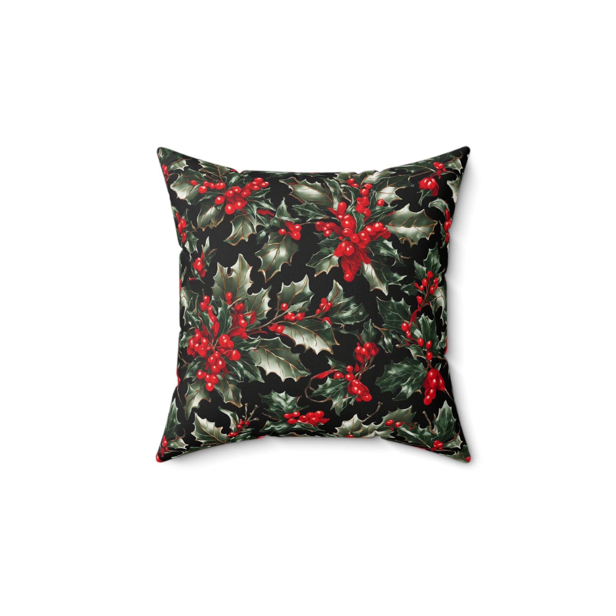 Elegant Holly of Christmas Design Spun Polyester Square Pillow with Insert