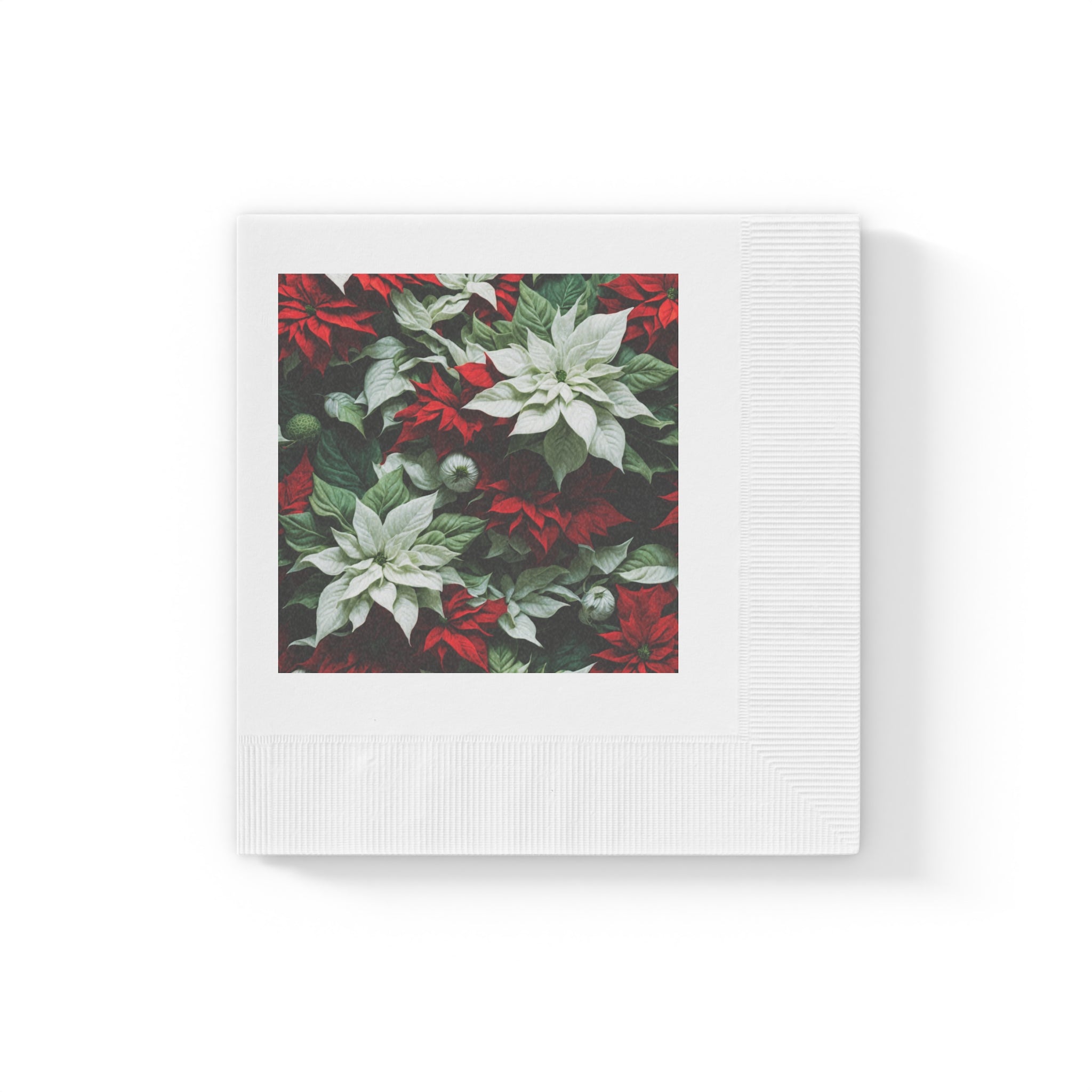 Blooming Bali Poinsettia Flower Designed White Coined Napkins Available in 2 Sizes and Quantities