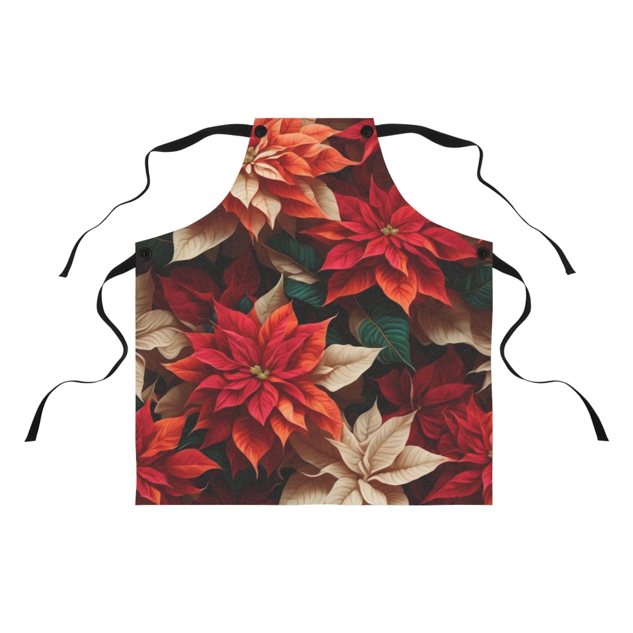 Colorful Bunches of Christmas Poinsettias Design Apron - Stylish & Durable Polyester Twill for Holiday Cooking