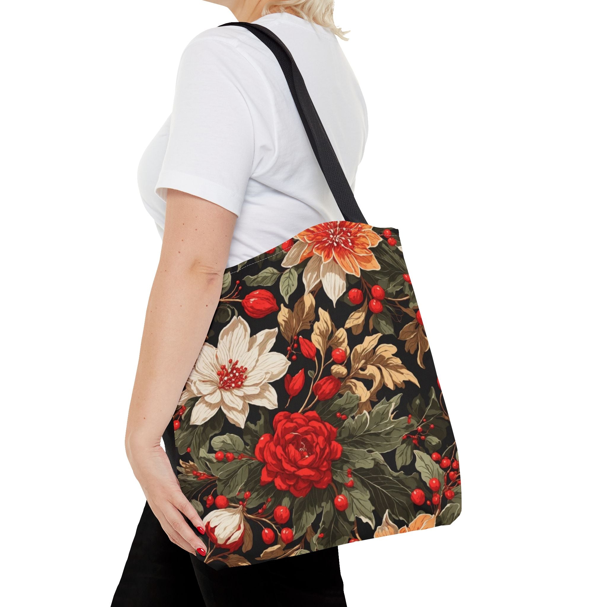 Glimmering Winter Floral Designed Tote Bag Available in 3 sizes