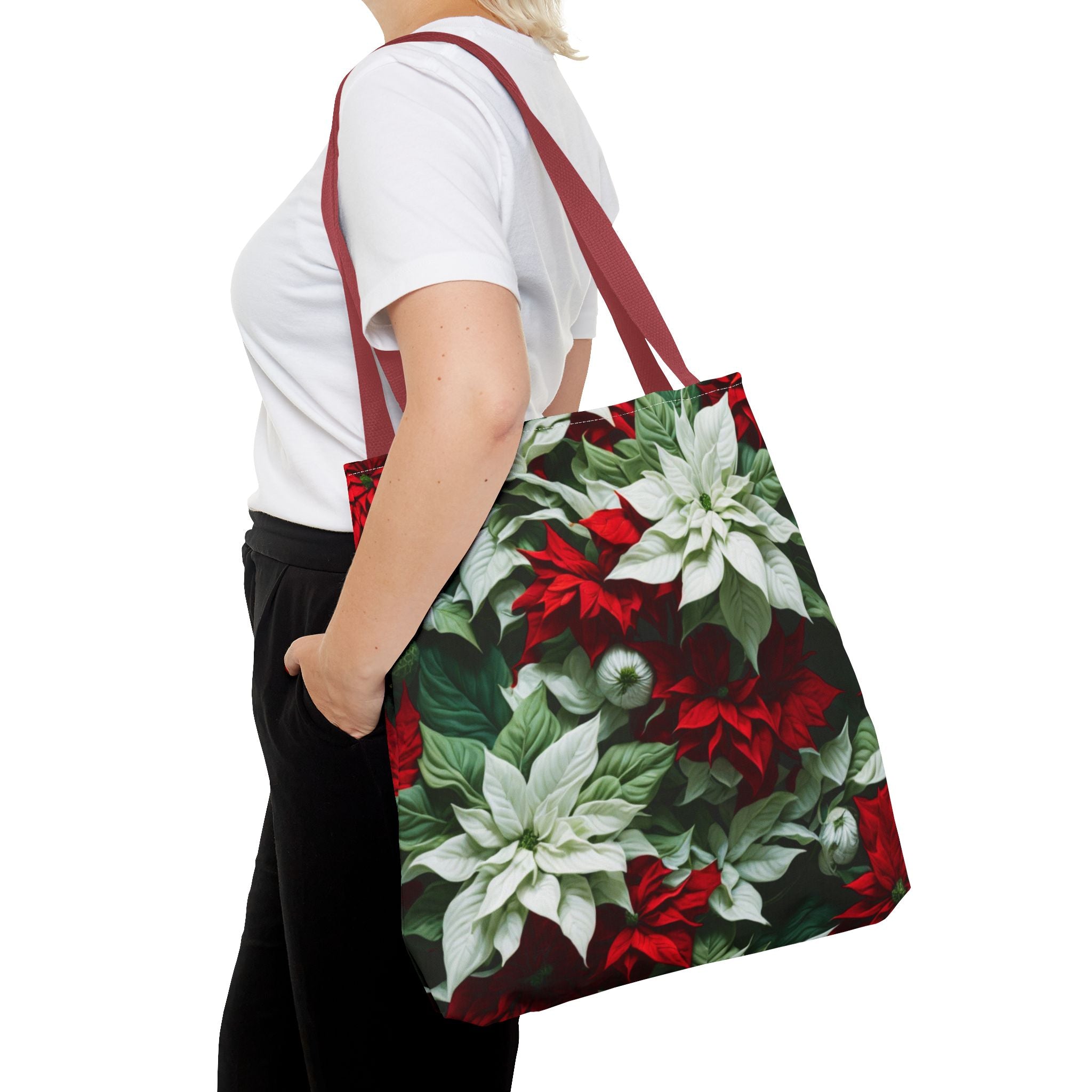 Blooming Bali Poinsettia Flower Designed Tote Bag Available in 3 Sizes