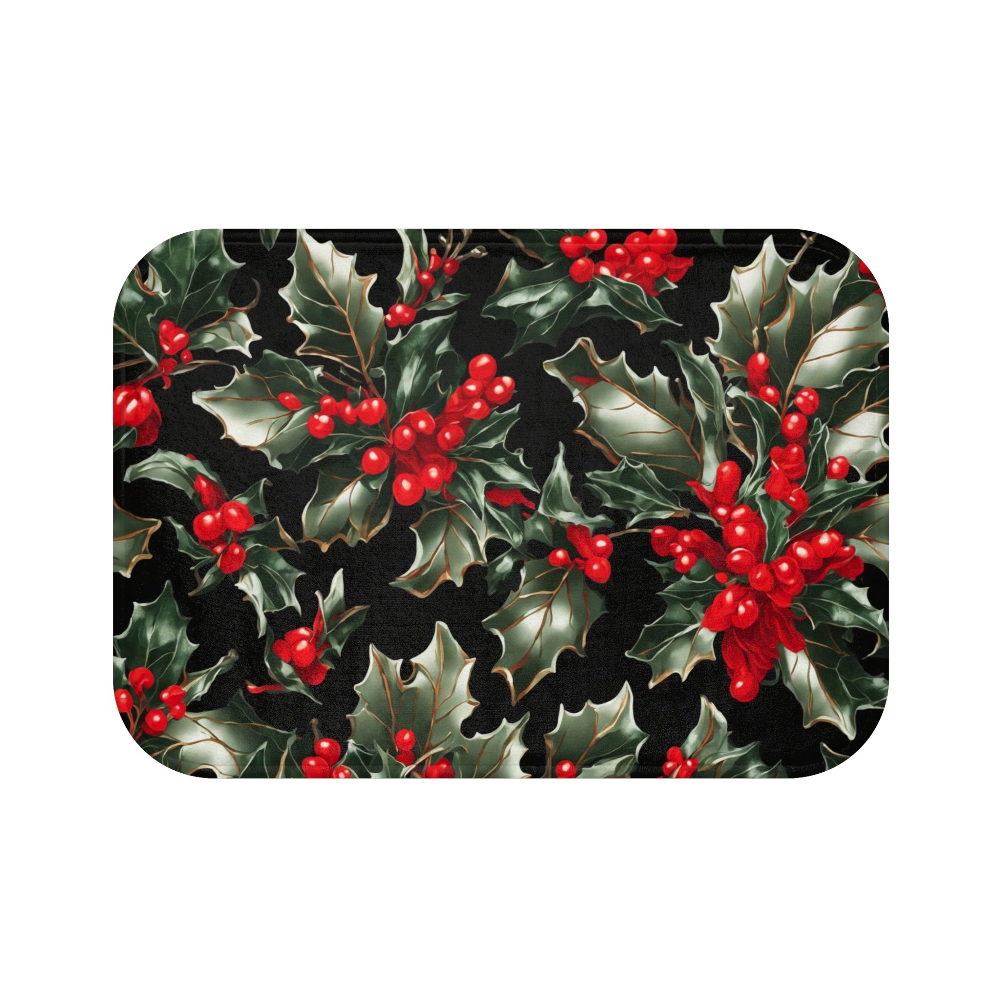 Elegant Holly of Christmas Designed Bath Mat Available in 2 Sizes