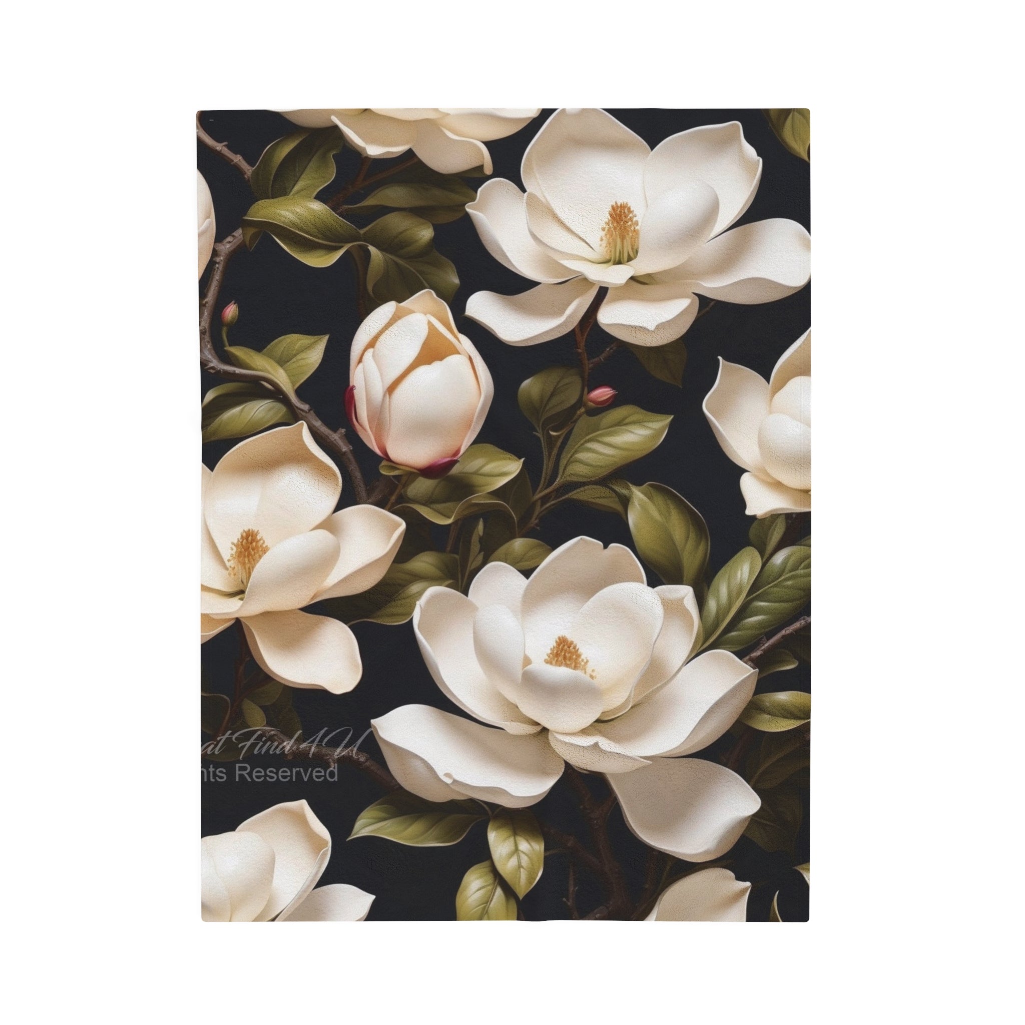 Wild White Magnolia Flowers Velveteen Plush Blanket Available in 3 Sizes