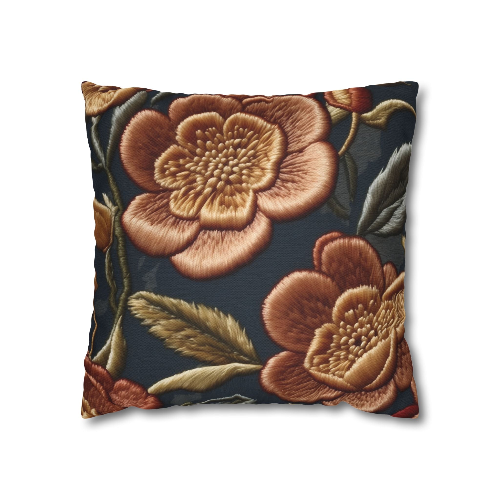 Refined Cinnamon Slate Spring Flowers Spun Polyester Square Pillowcase