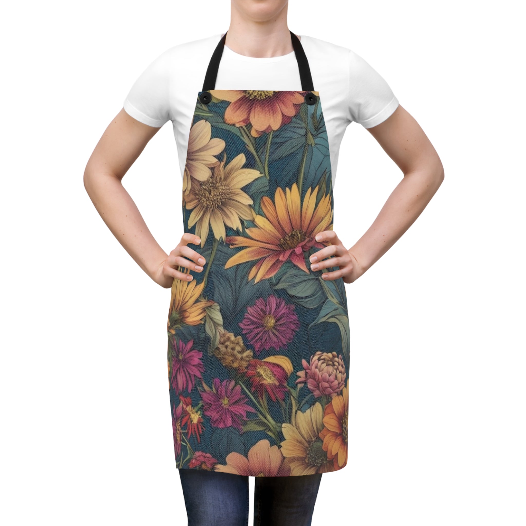 Beautiful Zinnia Blooming Garden Designed Apron