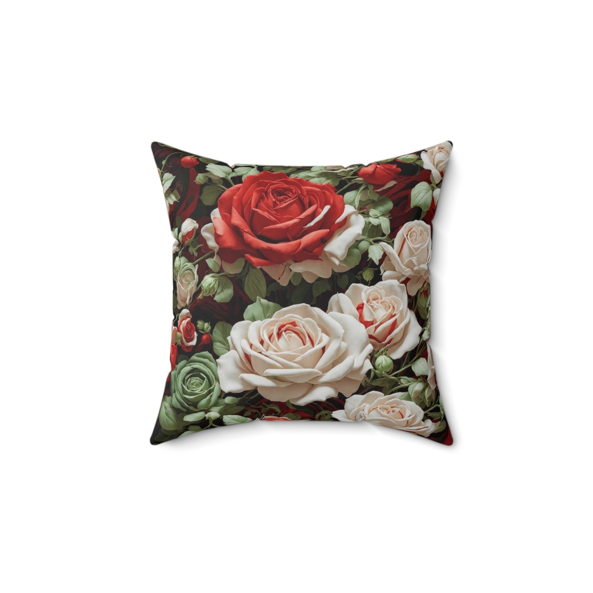 Cold Bunch of Christmas Roses Designed Floral Spun Polyester Square Throw Pillow with Insert