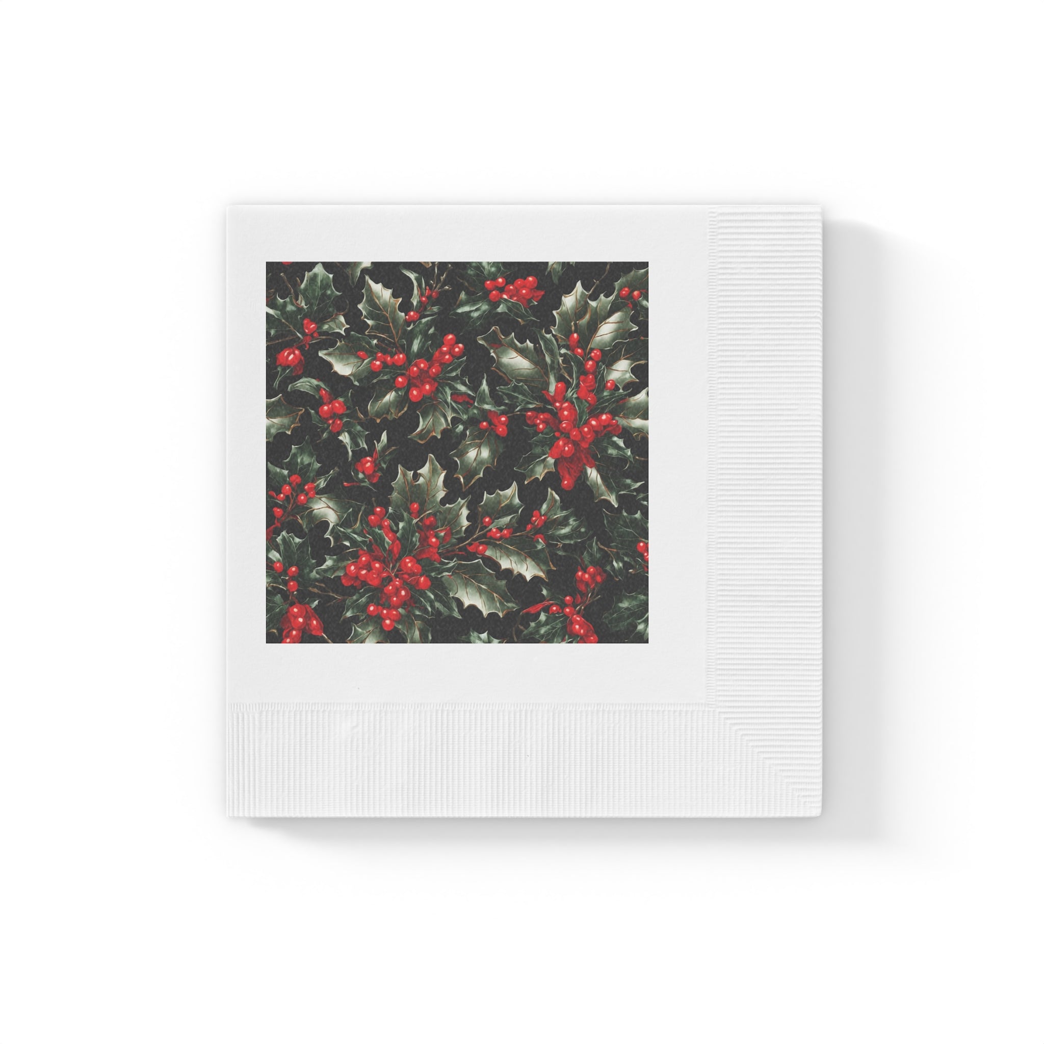 Elegant Holly of Christmas Designed White Coined Napkins