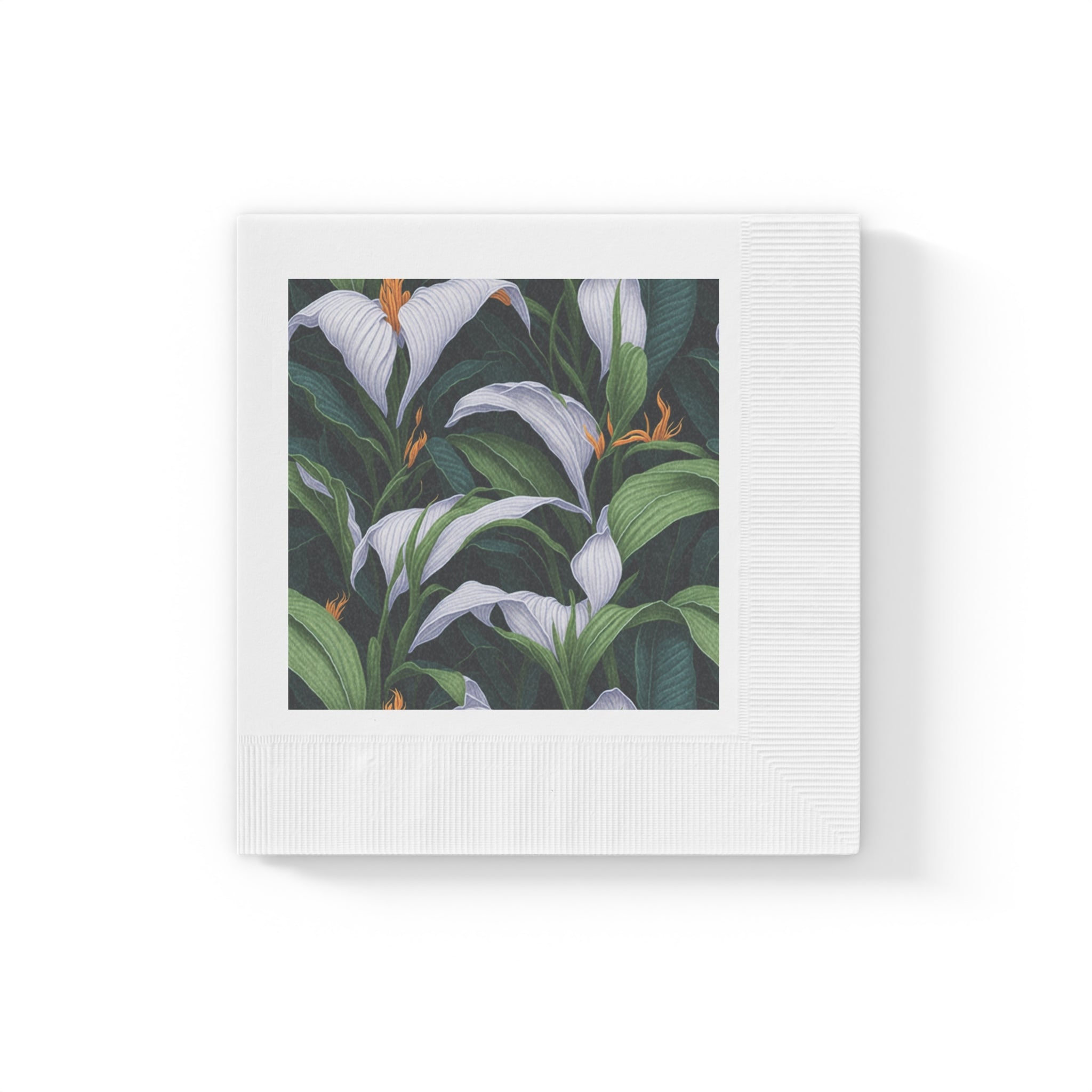 Welcoming Spathiphyllum Perennial Flower Designed White Coined Napkins Available in 2 Sizes and Quantity