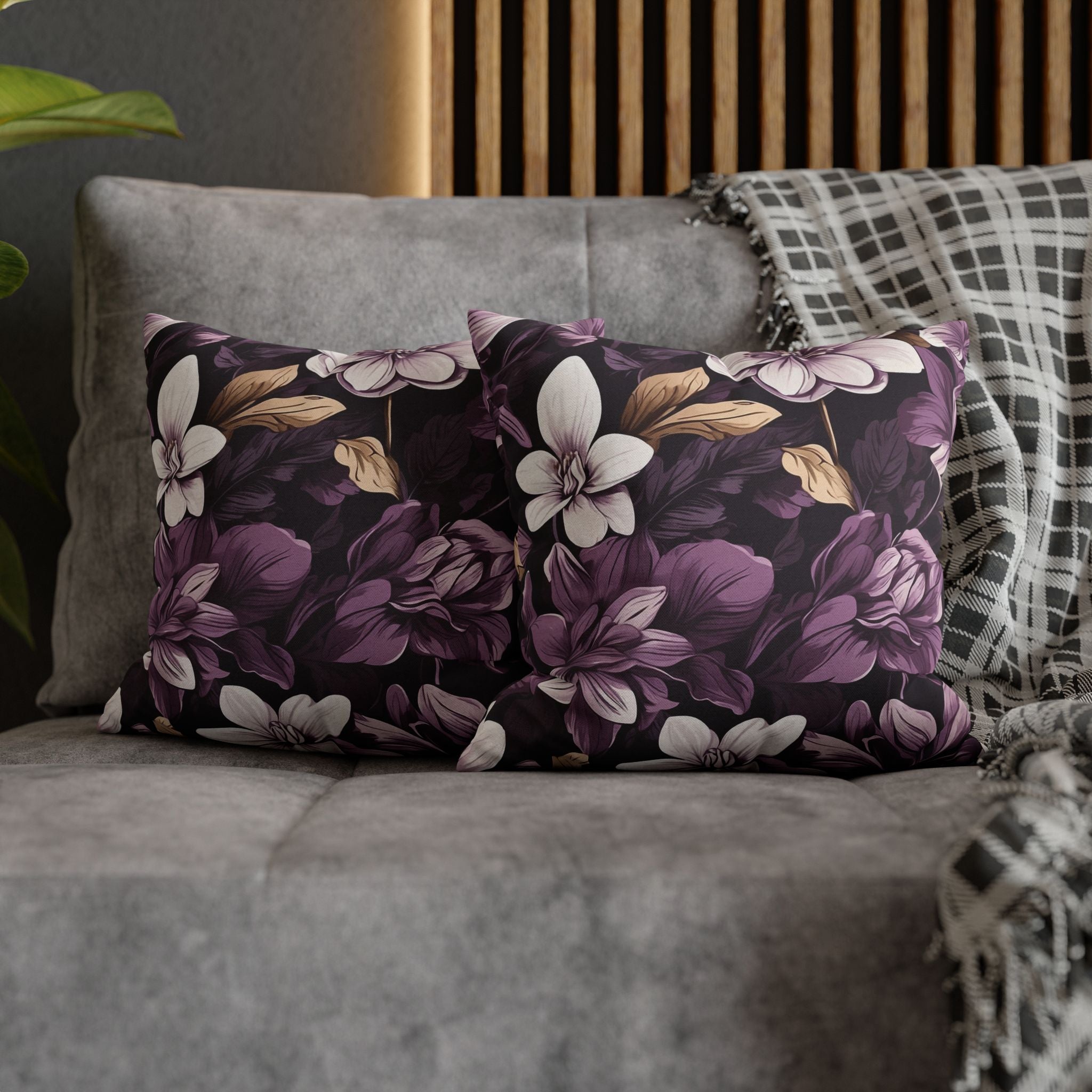 Brilliant Spring Floral in Purple Basil Designed Spun Polyester Square Pillowcase