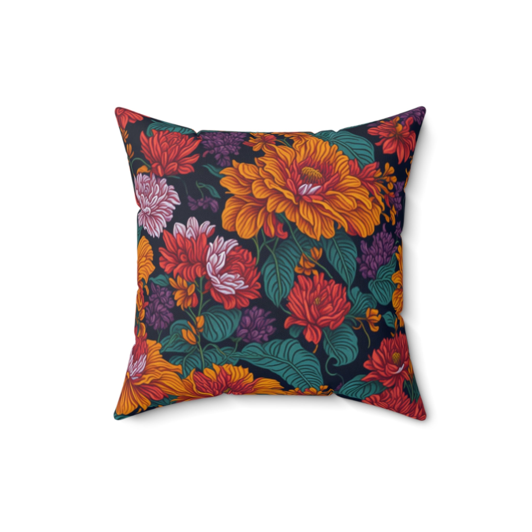 Expressive Tropical Colorful Flowers Designed Spun Polyester Square Indoor Home Decor Throw Pillow with Insert