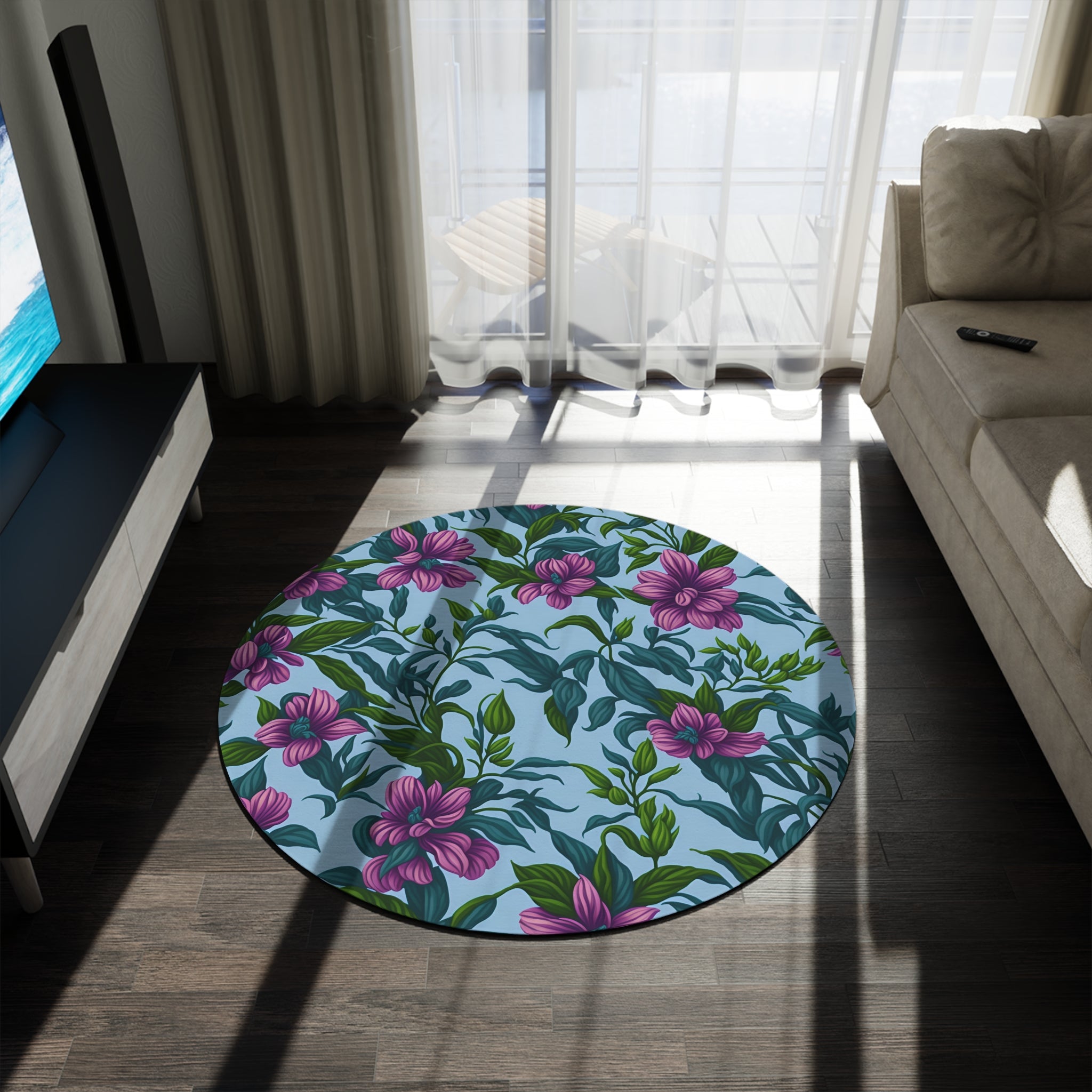 Charming Summer Stevia Flowers Designed 60" Round Rug