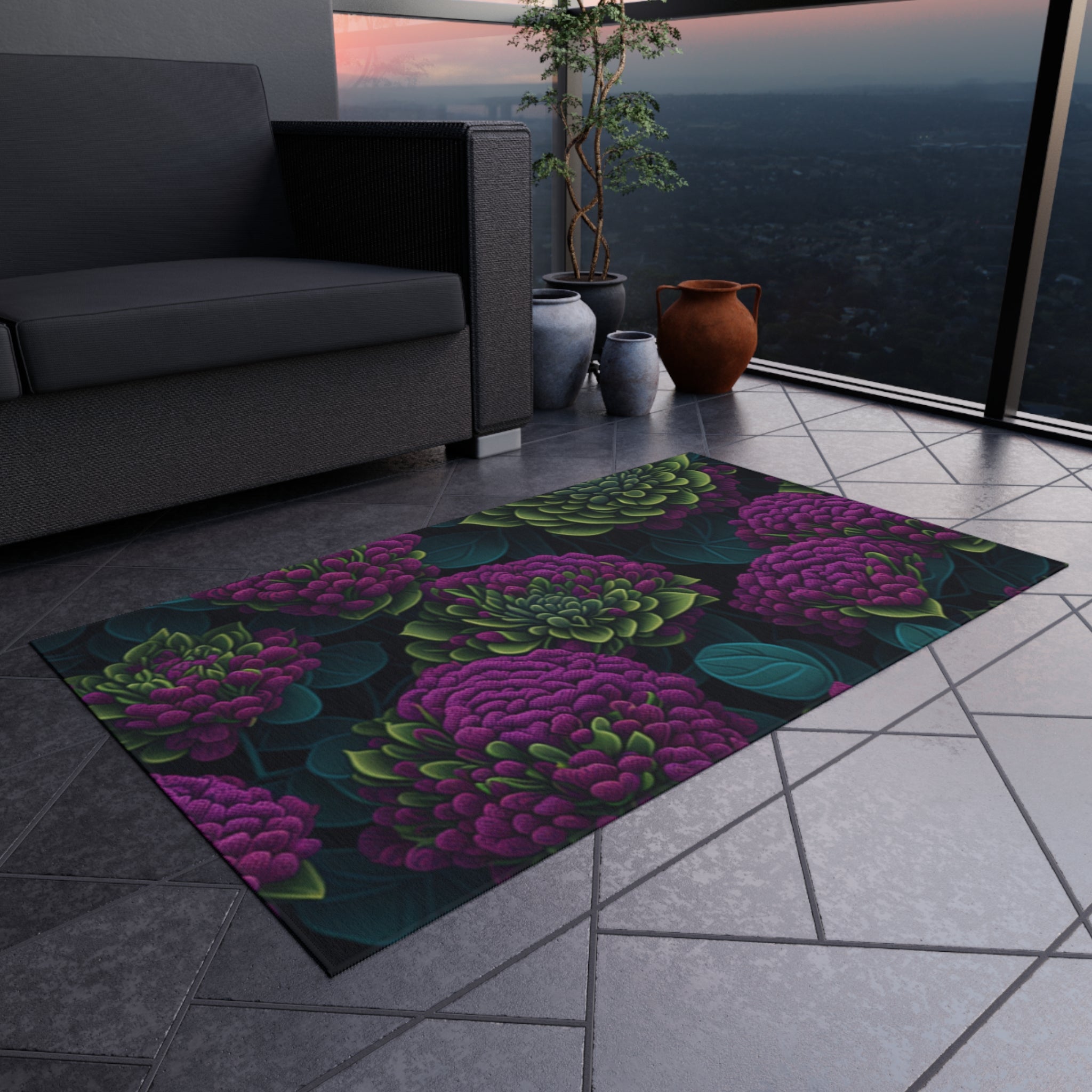 Alluring Sedum Flowers Designed Indoor Outdoor Rug Multiple Sizes Available