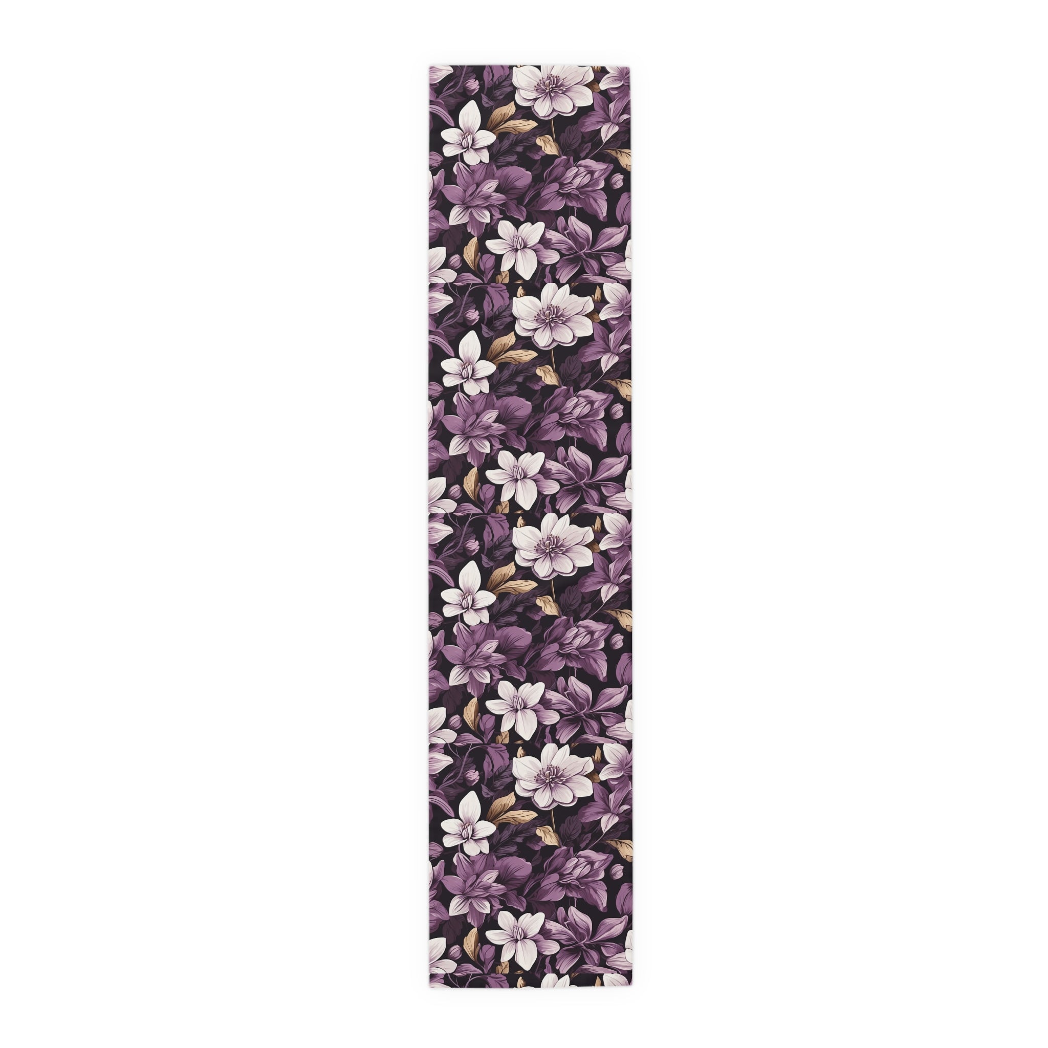 Brilliant Spring Floral in Purple Basil Designed Table Runner (Cotton, Poly) 2 Sizes and Materials Available