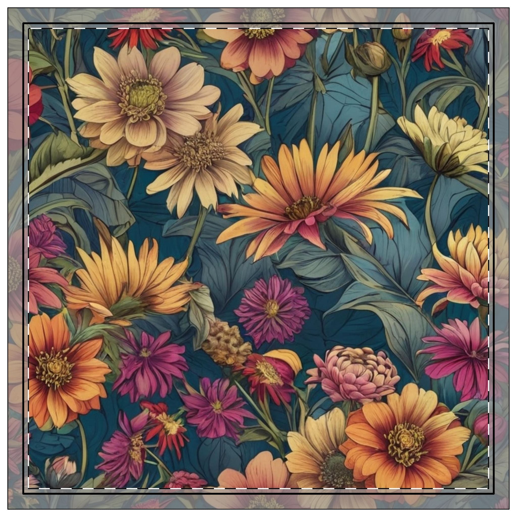 Beautiful Zinnia Blooming Garden Designed Napkins, 4-set