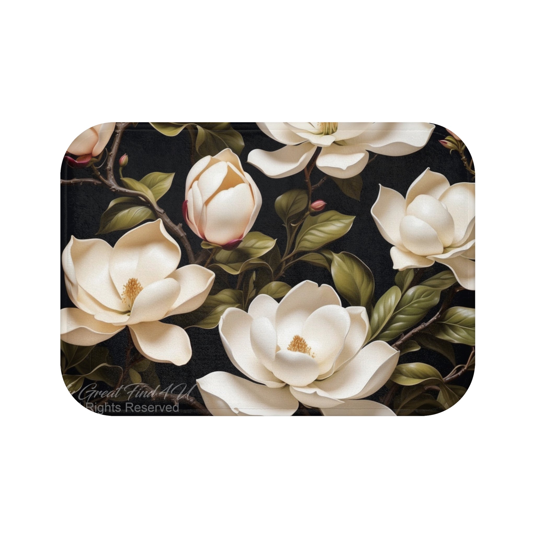 Wild White Magnolias Floral Designed Bath Mat Available in 2 Sizes