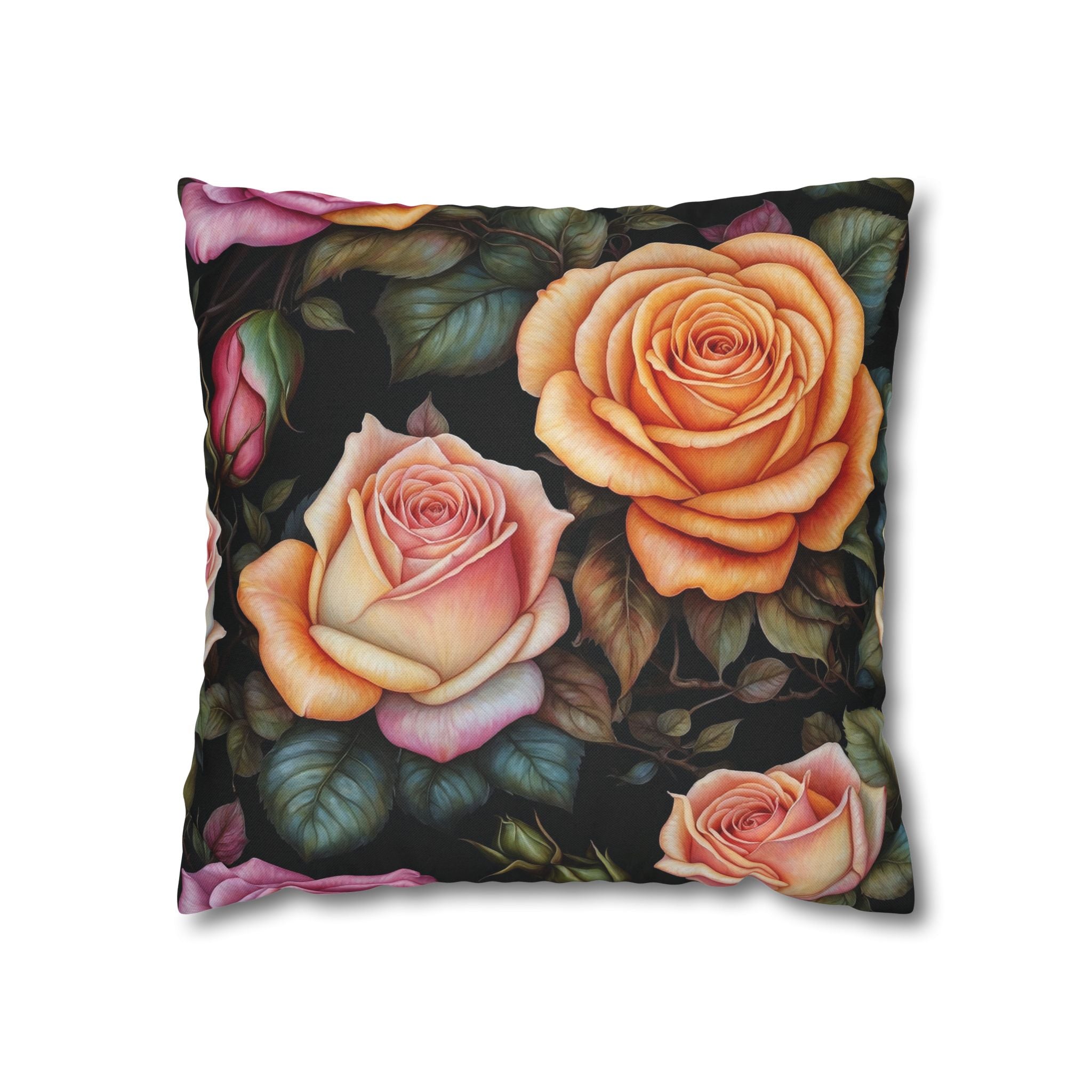 Captivating Pastel Floral Rose Designed Spun Polyester Square Pillowcase