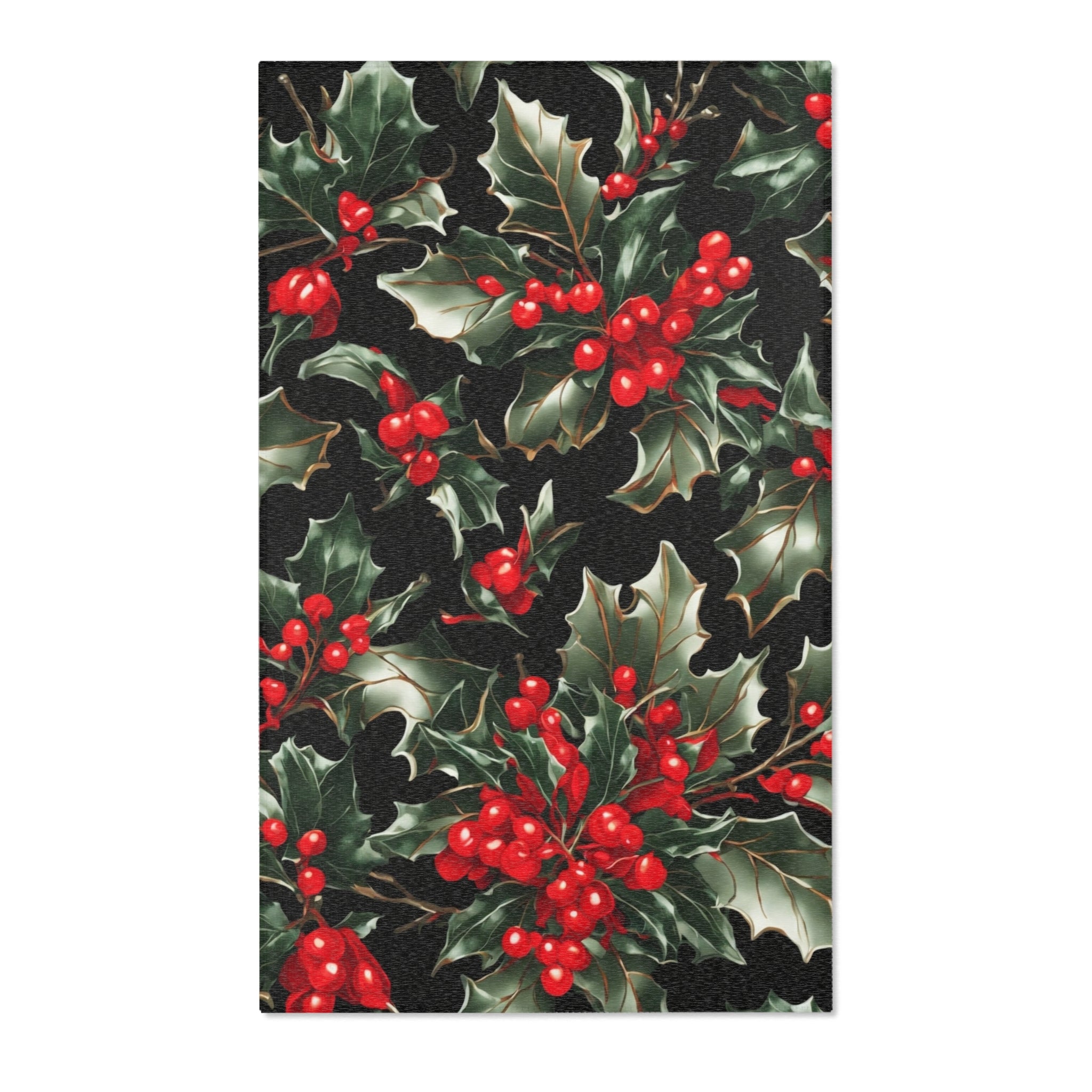 Elegant Holly of Christmas Designed Area Rugs Available in 3 Sizes