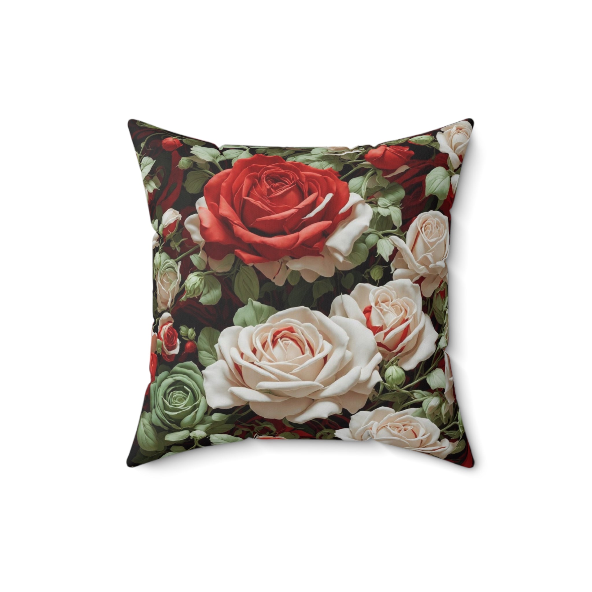 Cold Bunch of Christmas Roses Designed Floral Spun Polyester Square Throw Pillow with Insert